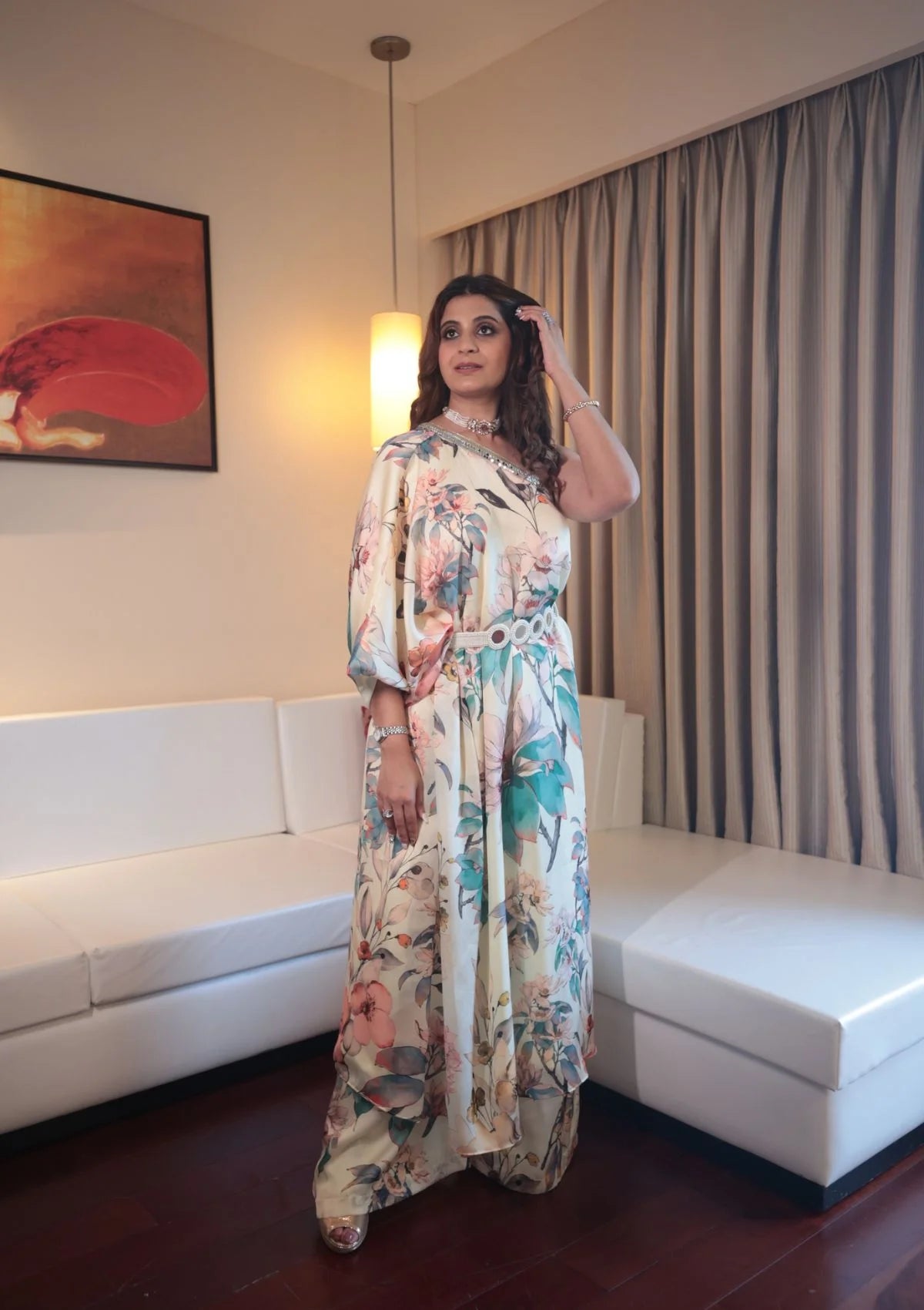 Floral One Shoulder Kaftan Co-Ord Set