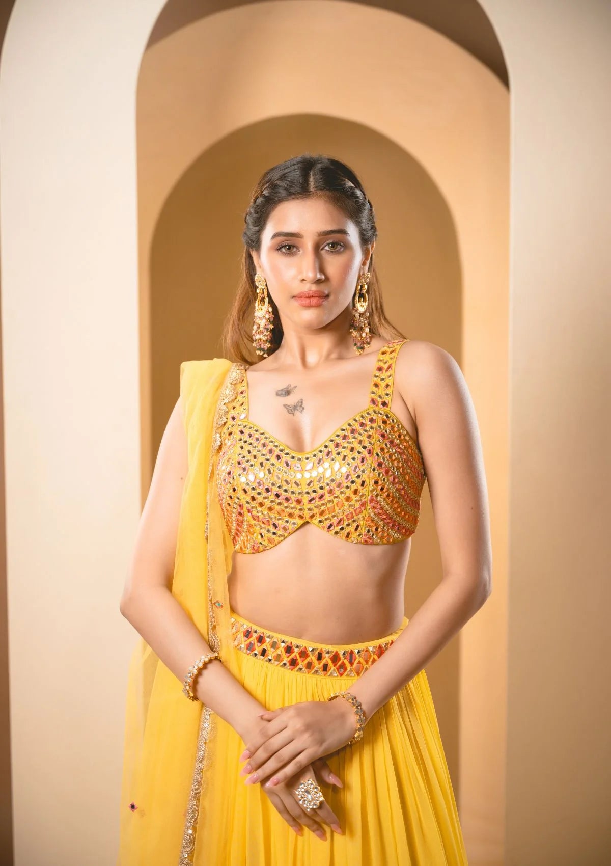 Bumblebee Yellow Lehenga with Colored Blouse
