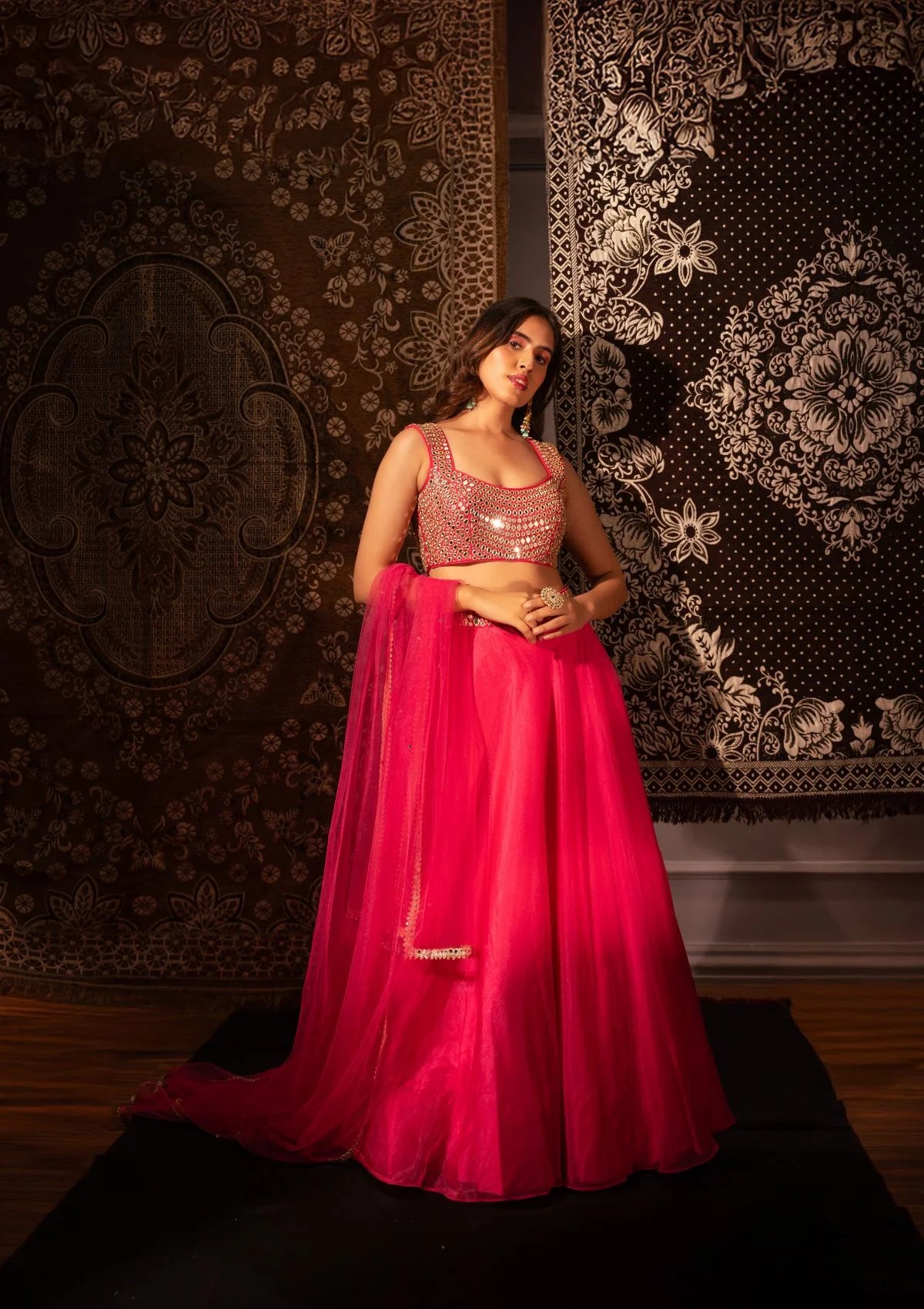 Raspberry Pink Organza Lehenga Set