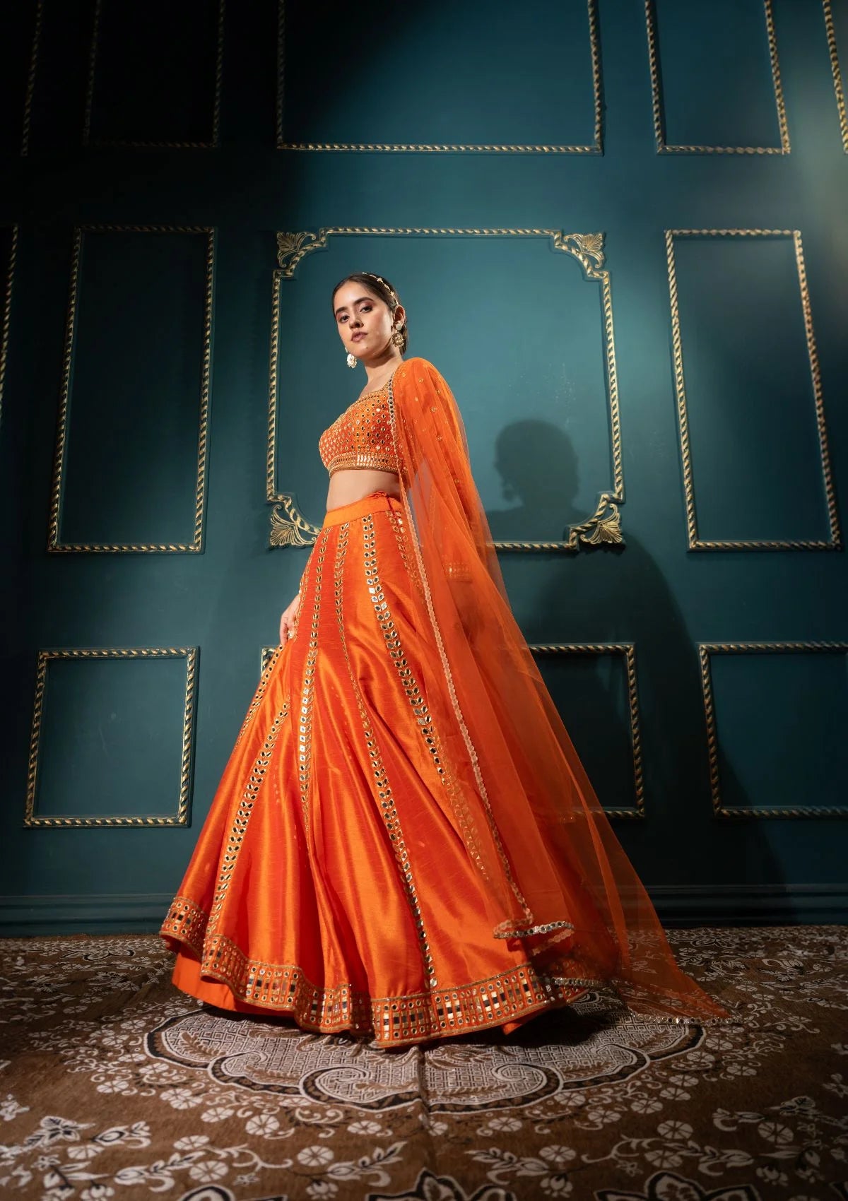 Persimmon Mirror Lehenga Set