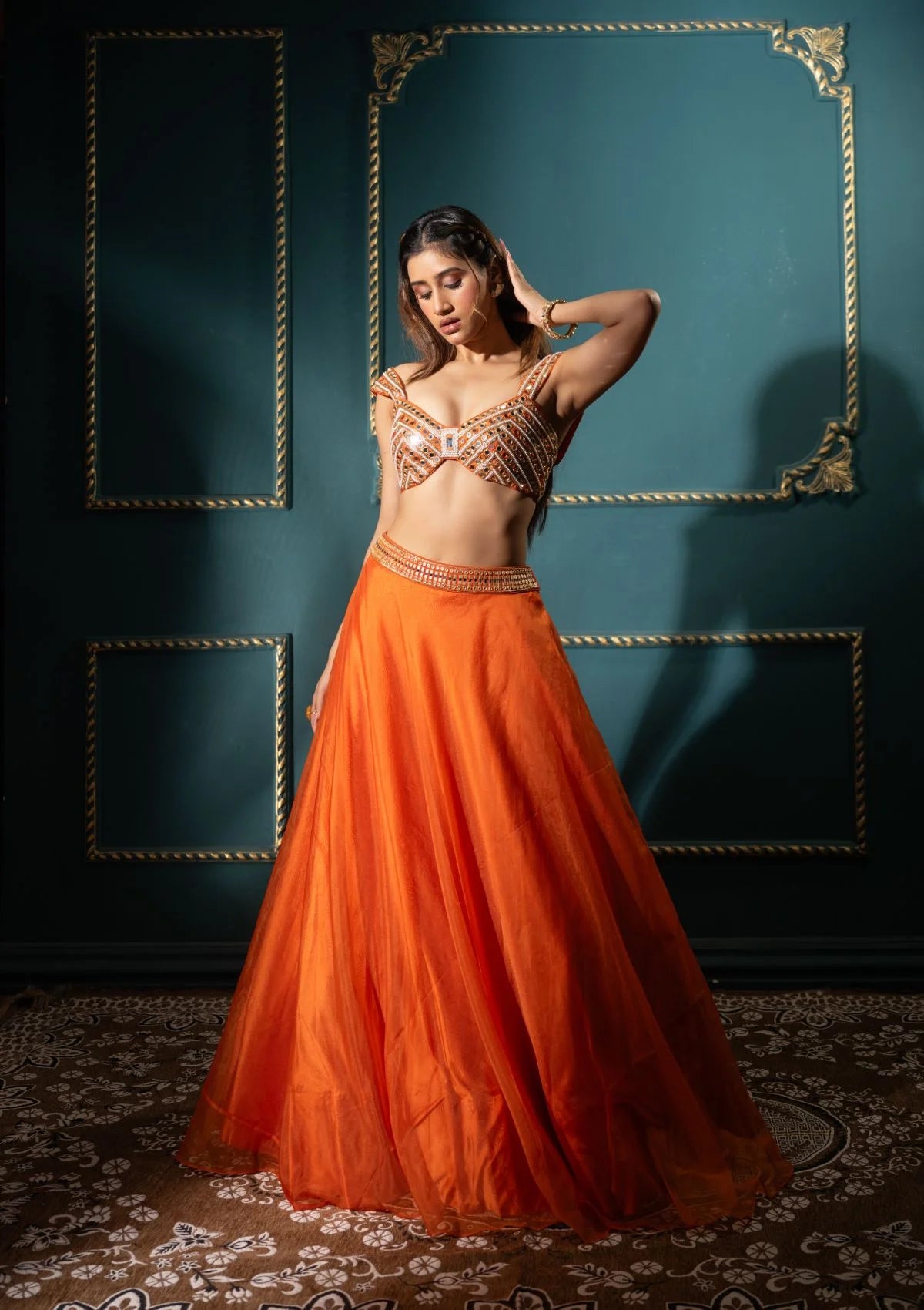 Tangelo Organza Lehenga Set