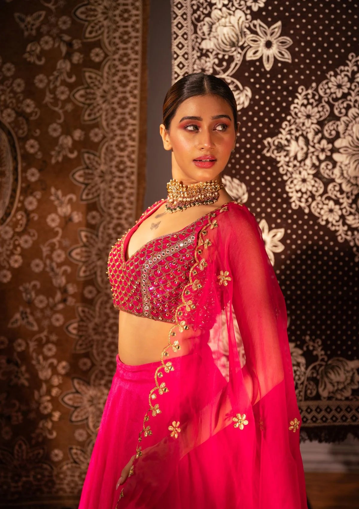 Raspberry Pink Ghungroo Blouse Lehenga Set
