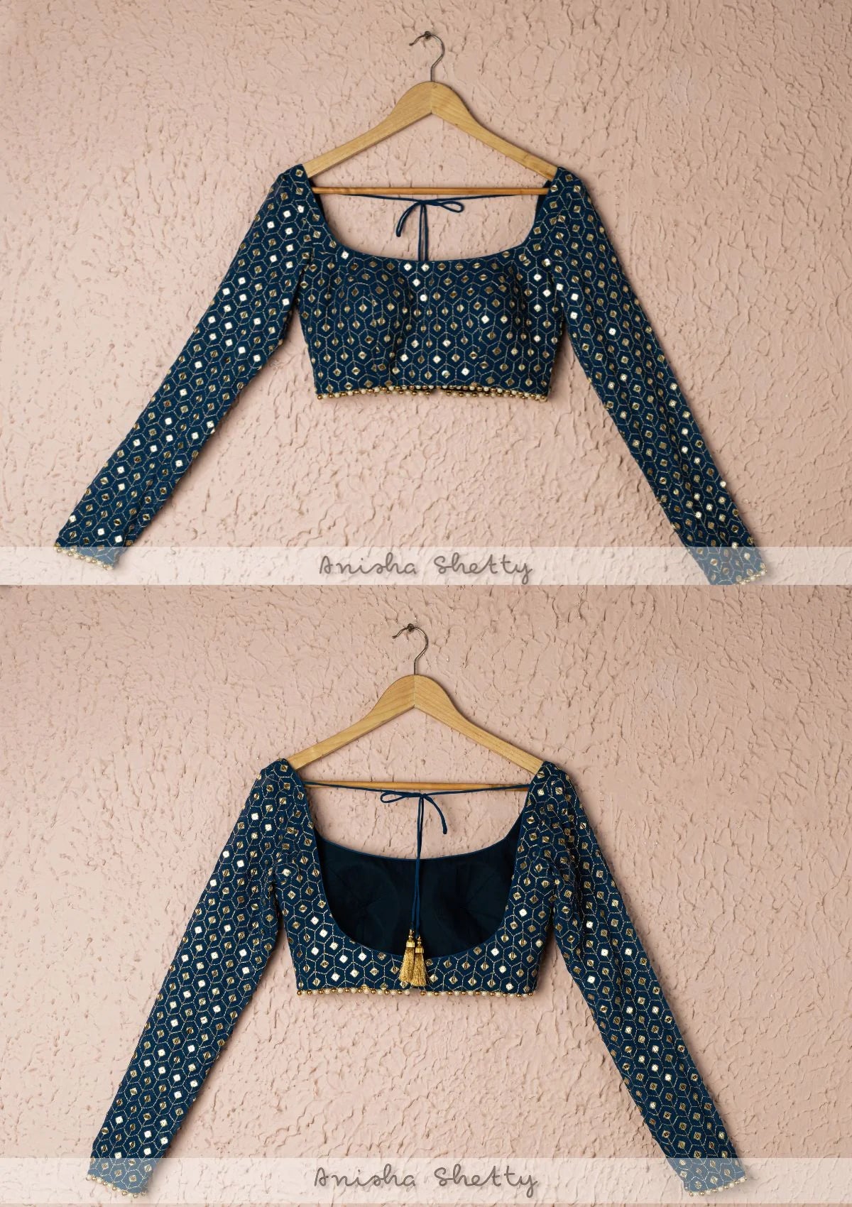 Prussian Blue And Gold Lehenga Set