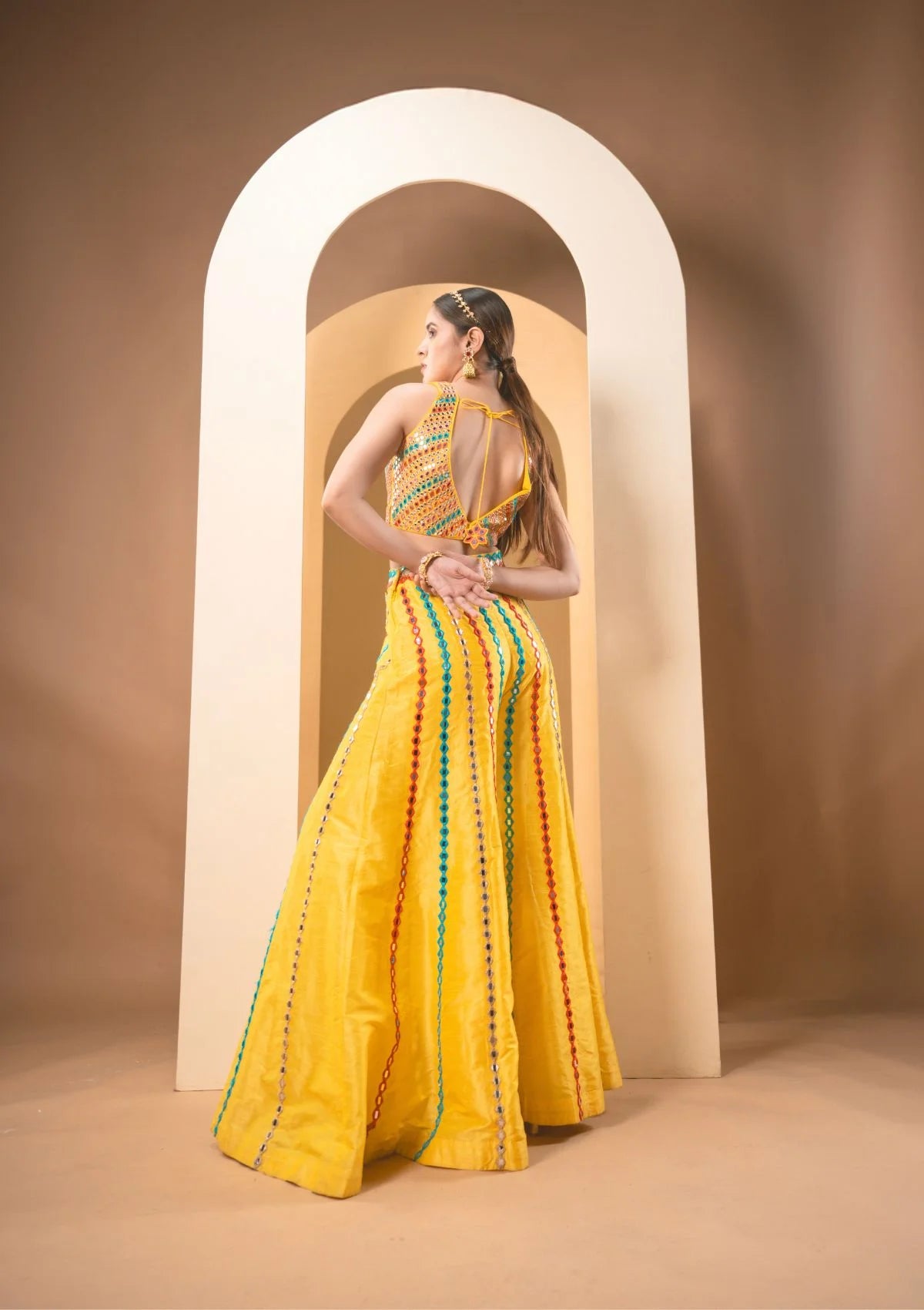 Sunshine Yellow Multicolor Thread & Mirrorwork Sharara Set