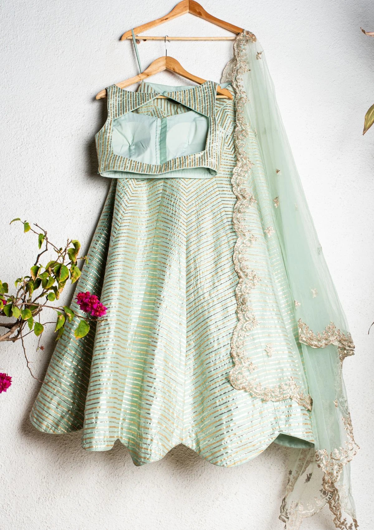 Glacial Green Gota Patti Lehenga Set With Embroidere Dupatta