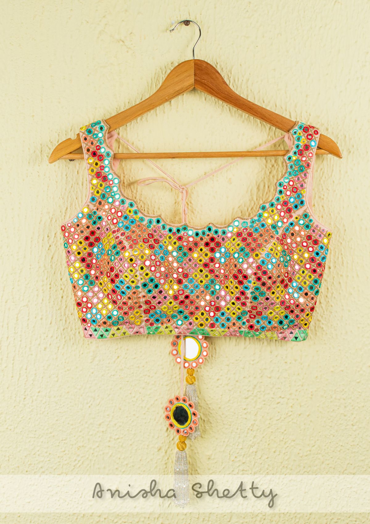 Pineapple Yellow Lehenga With Multicolor Mirrorwork Blouse & Aqua Blue Dupatta