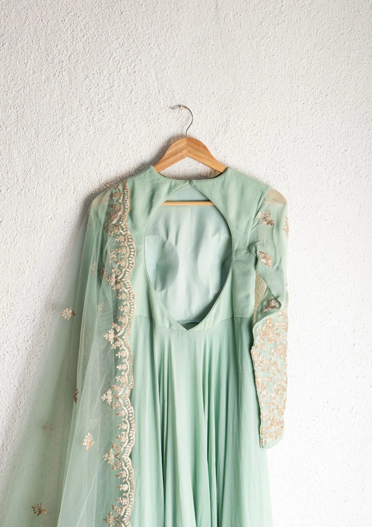 Himalayan Mint Green Anarkali With Scallop Embroidered Dupatta
