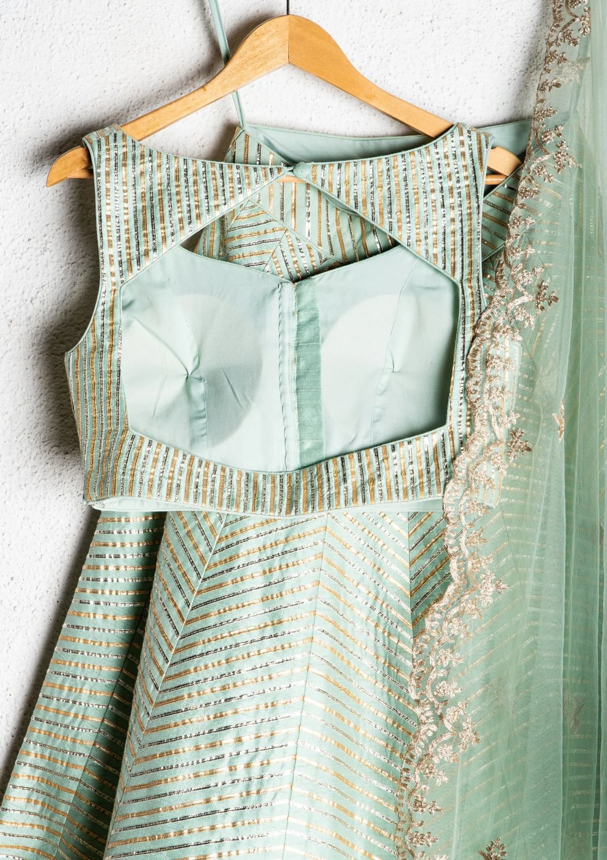 Glacial Green Gota Patti Lehenga Set With Embroidere Dupatta