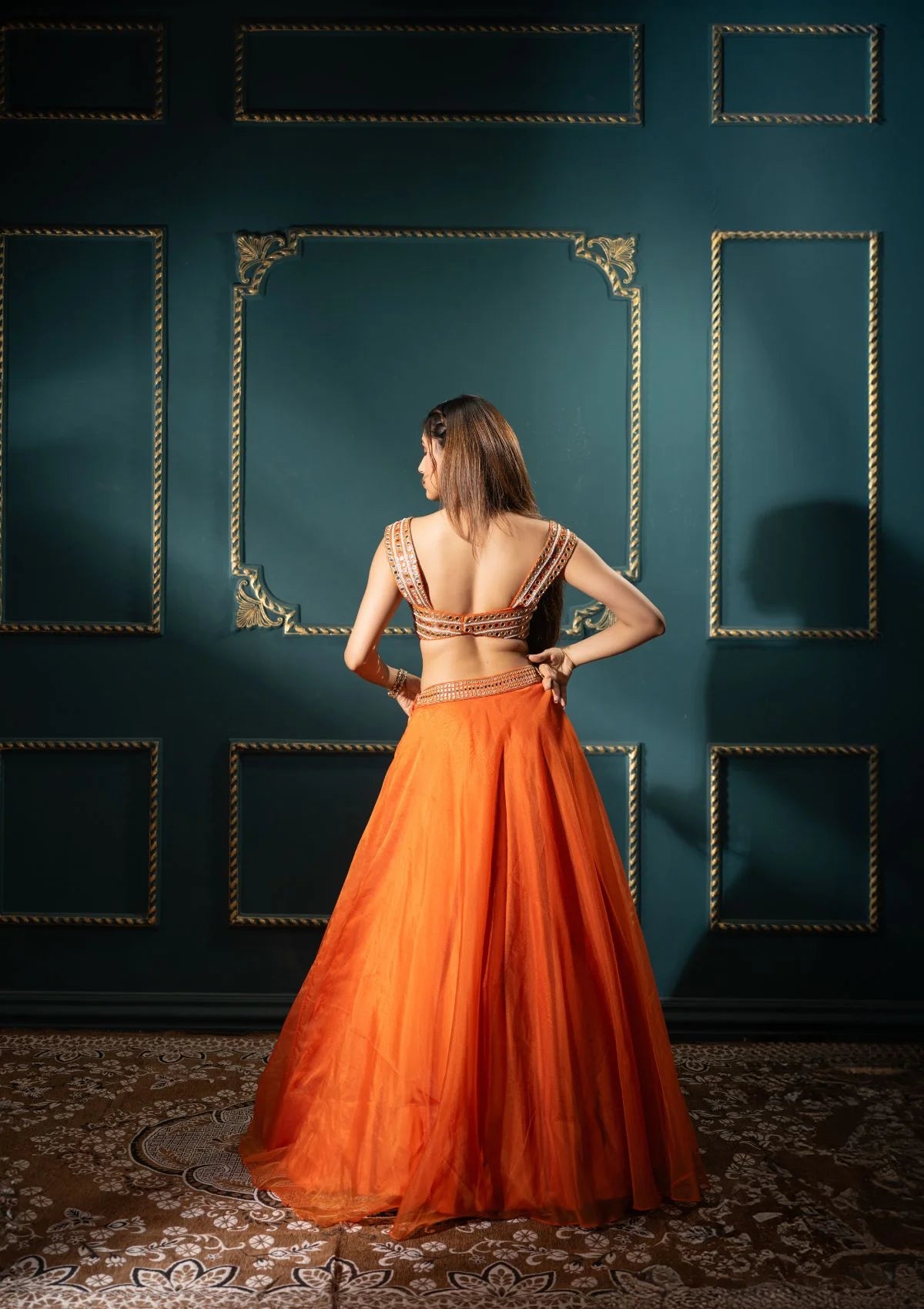 Tangelo Organza Lehenga Set