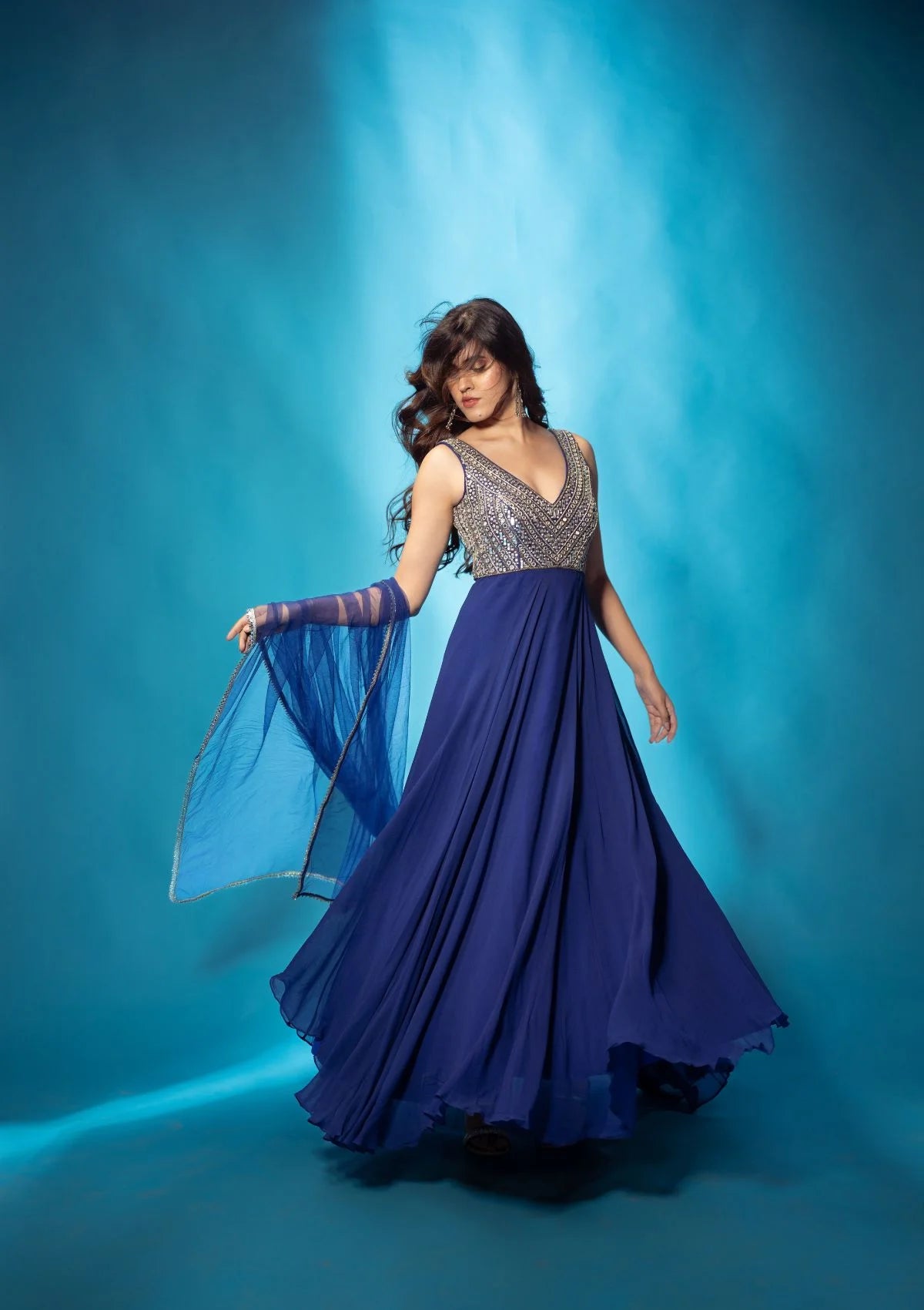 Azure Blue Anarkali Set