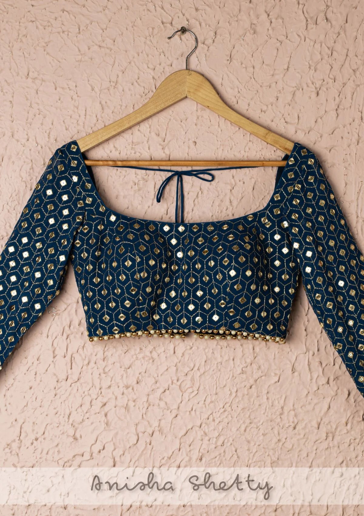 Prussian Blue And Gold Lehenga Set