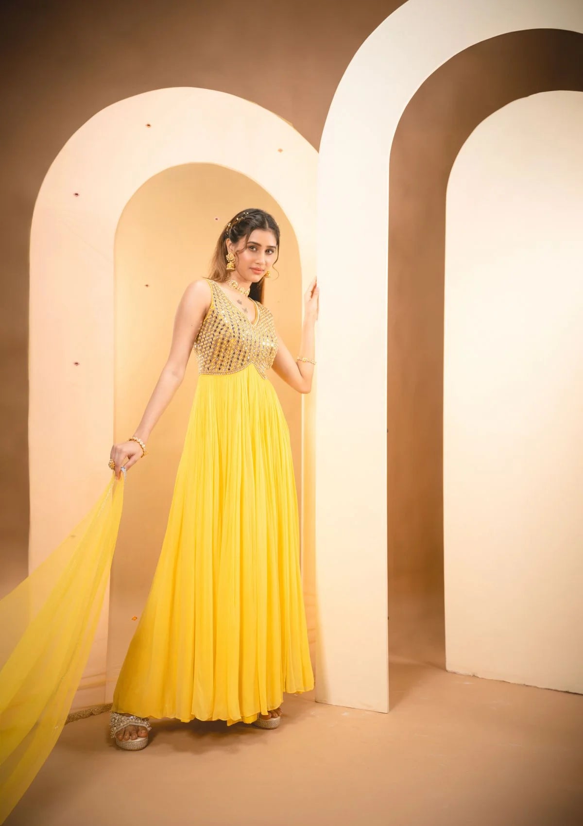 Lemon Yellow Anarkali Set
