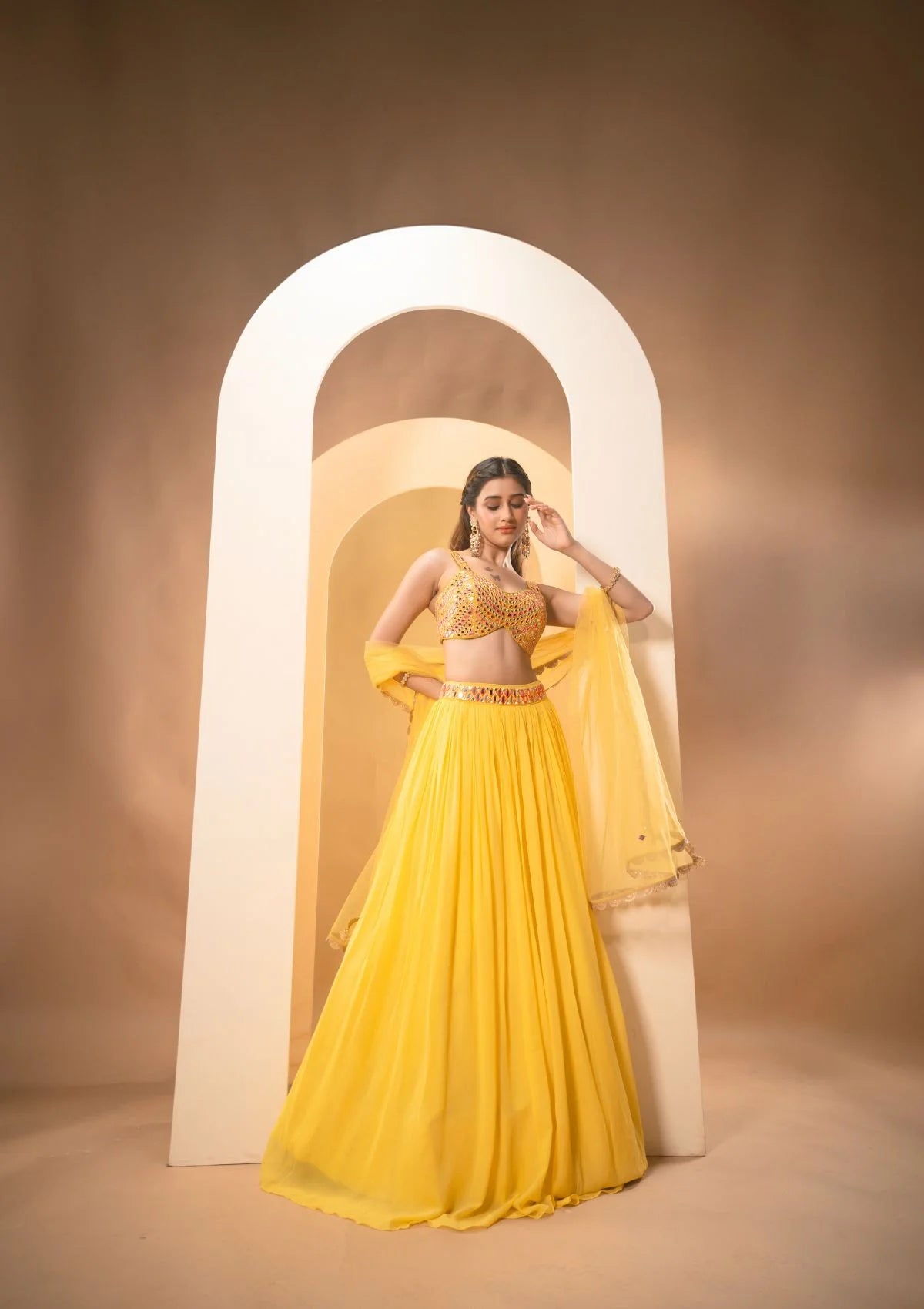 Bumblebee Yellow Lehenga with Colored Blouse