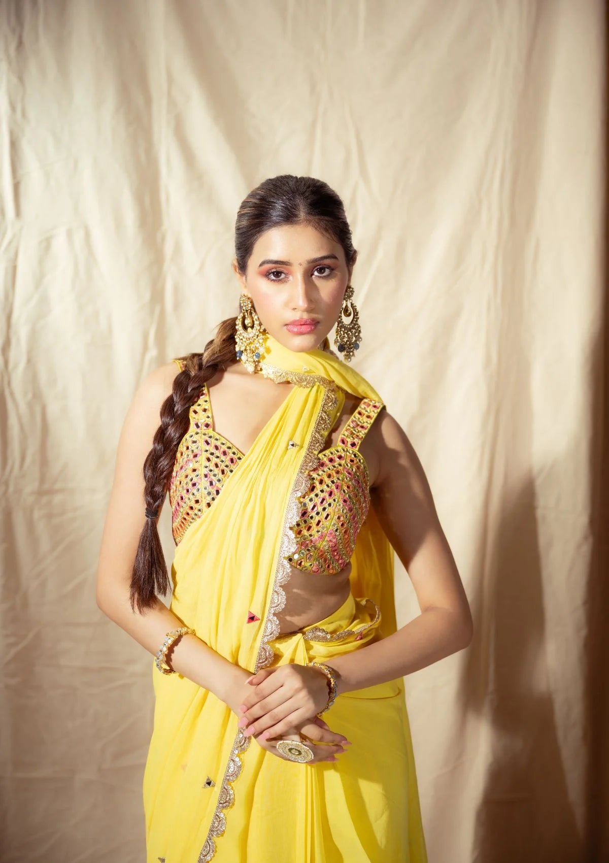 Yellow Prestitched Saree