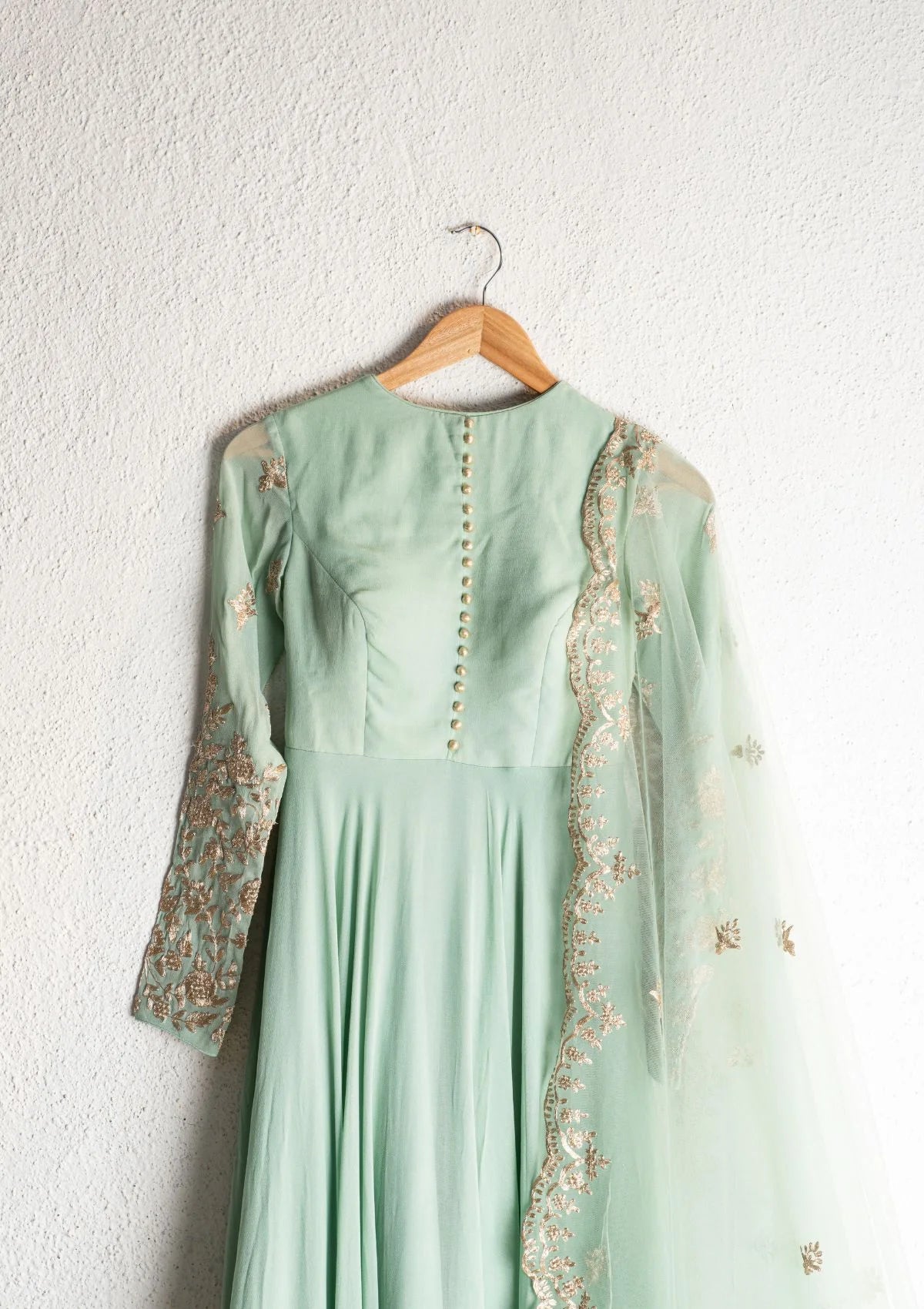 Himalayan Mint Green Anarkali With Scallop Embroidered Dupatta
