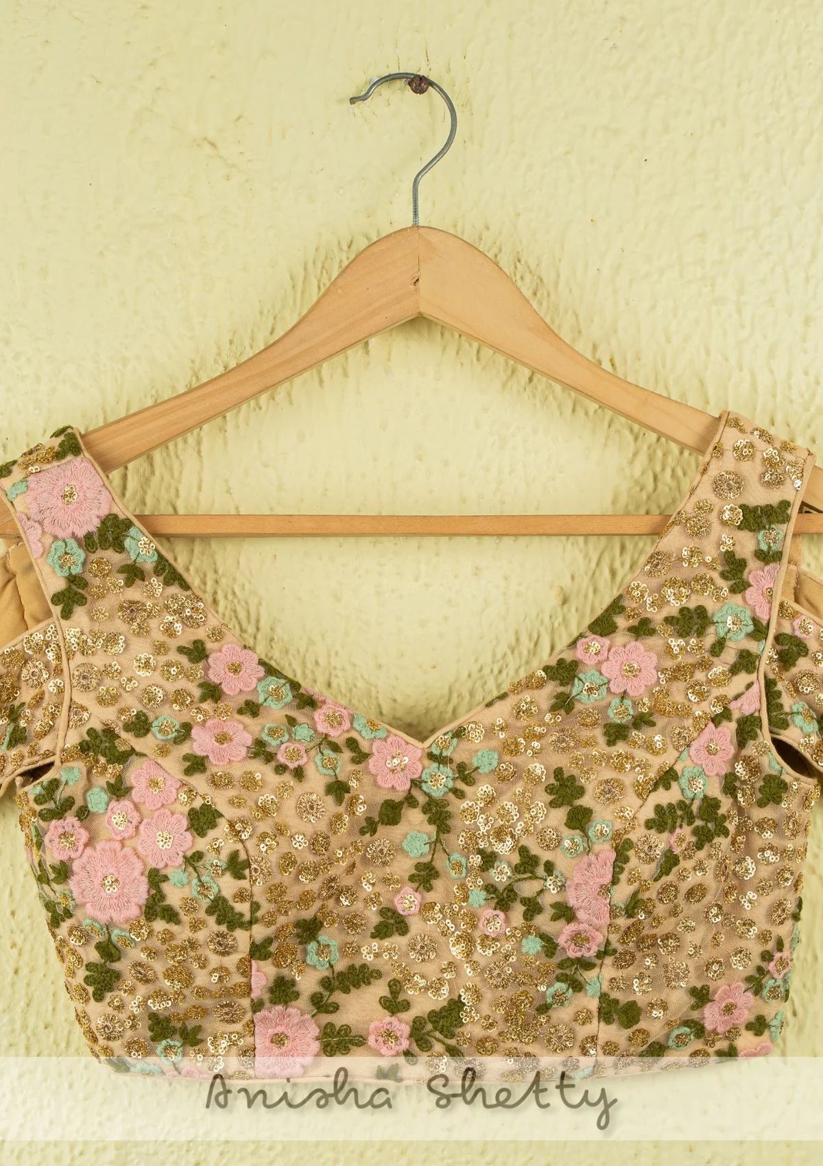 Mint Green Sequin Lehenga with Oyster Floral Blouse & Pink Dupatta