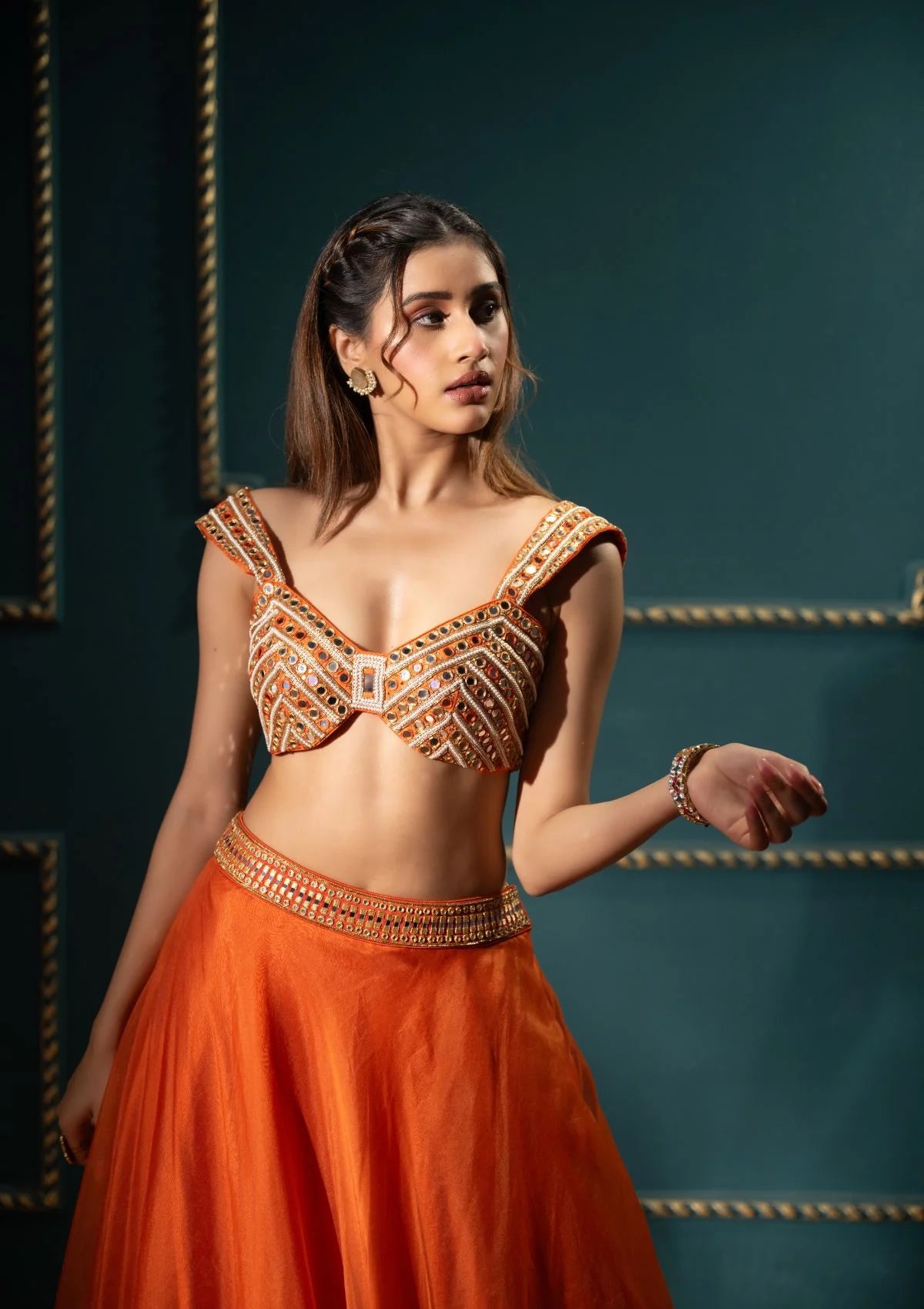 Tangelo Organza Lehenga Set