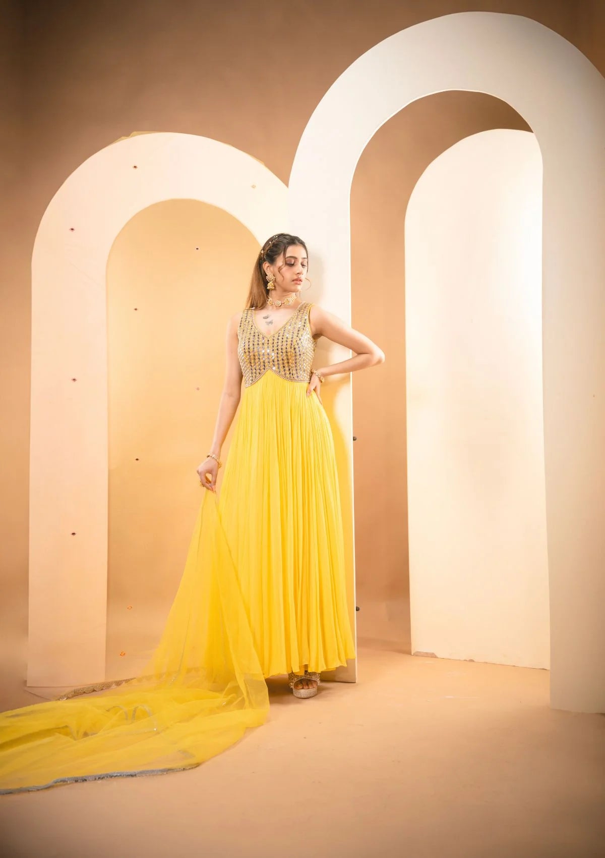 Lemon Yellow Anarkali Set