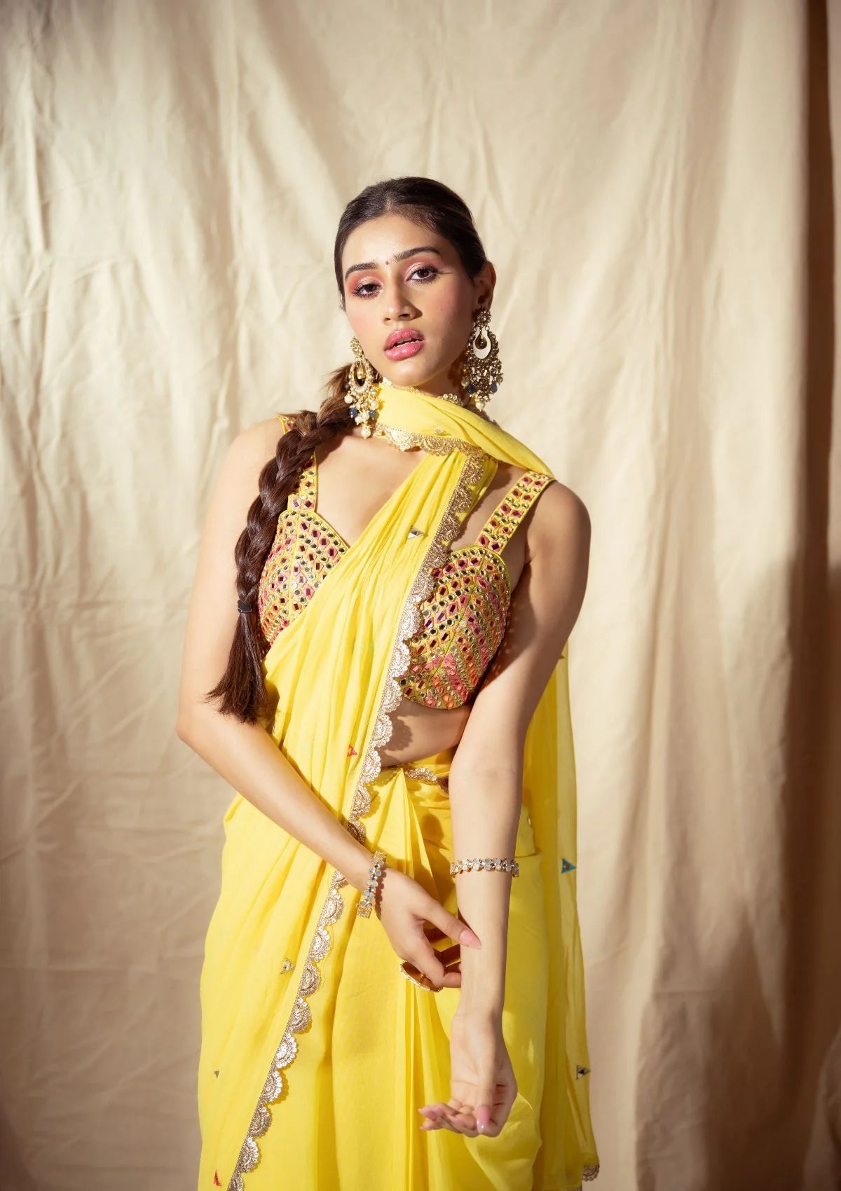 Yellow Prestitched Saree