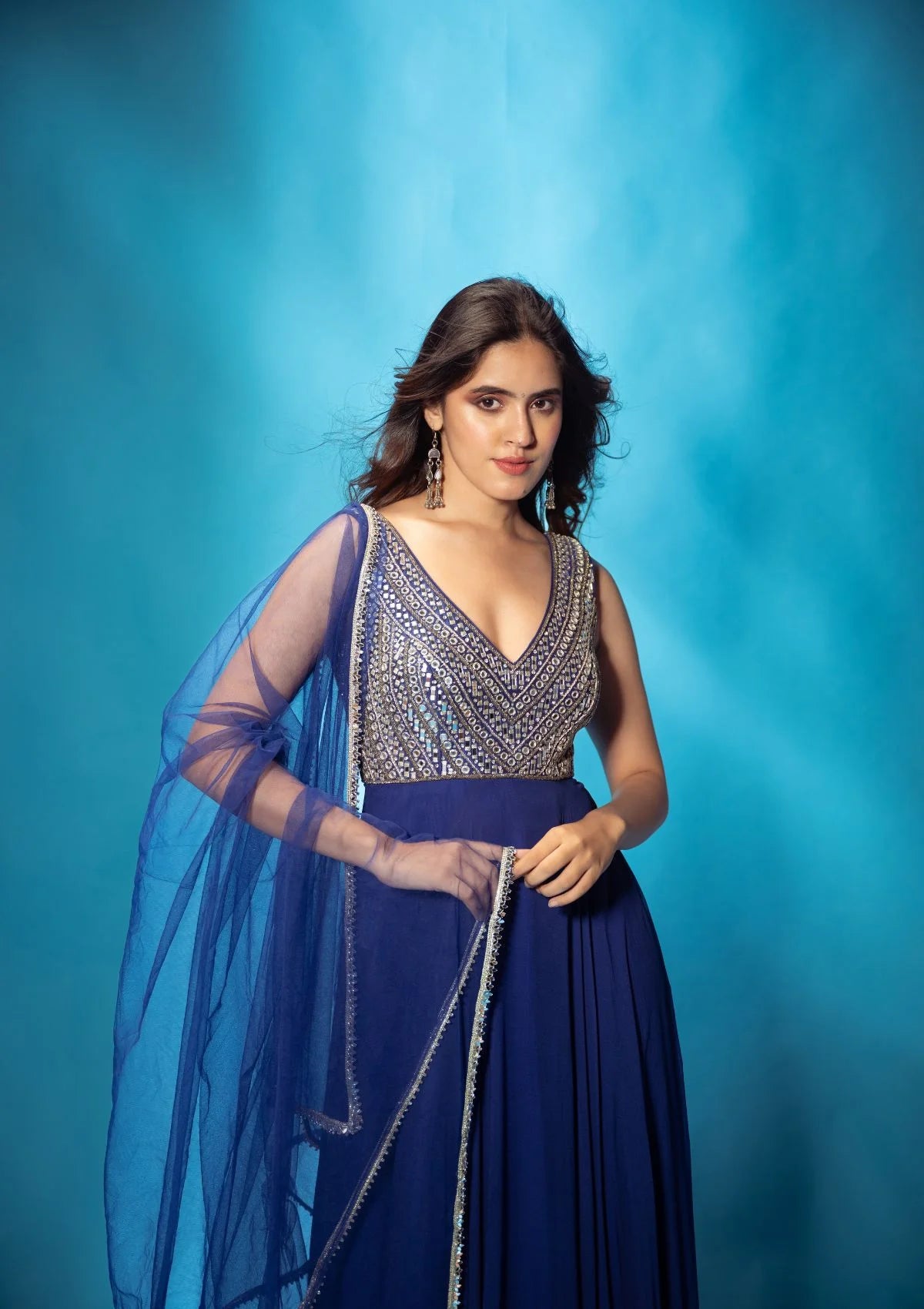 Azure Blue Anarkali Set