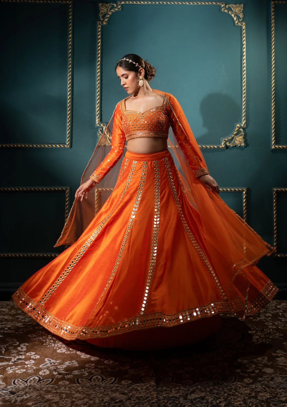 Persimmon Mirror Lehenga Set