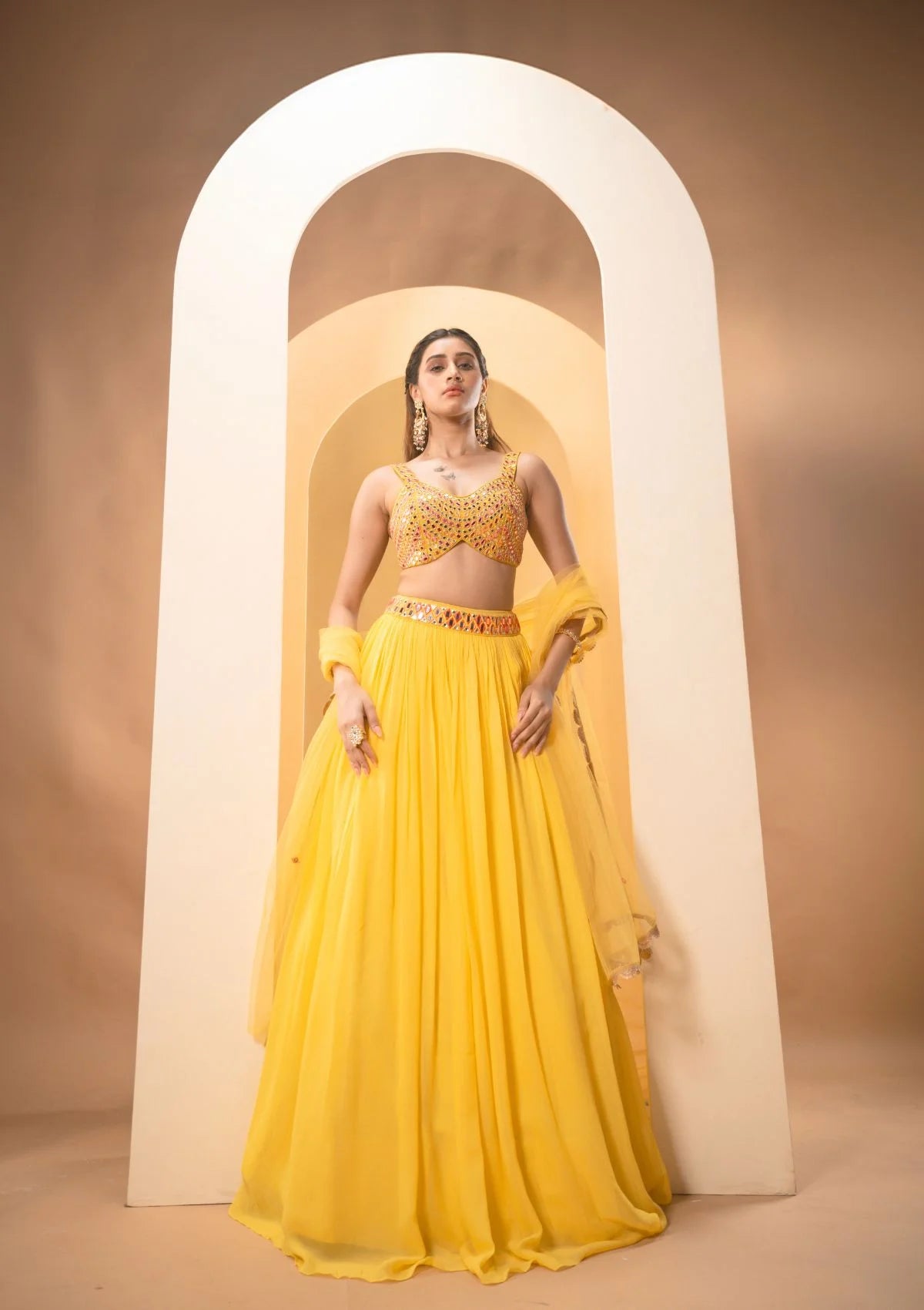 Bumblebee Yellow Lehenga with Colored Blouse