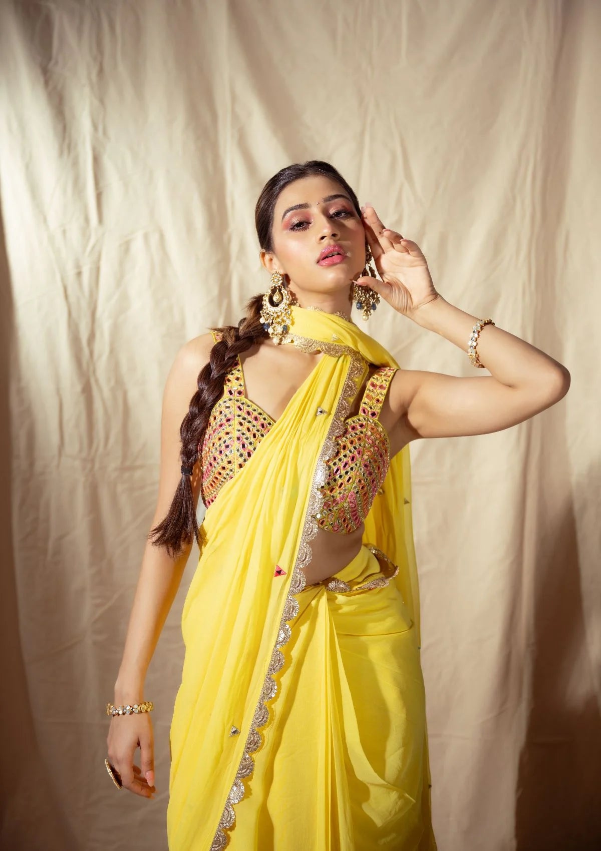 Yellow Prestitched Saree