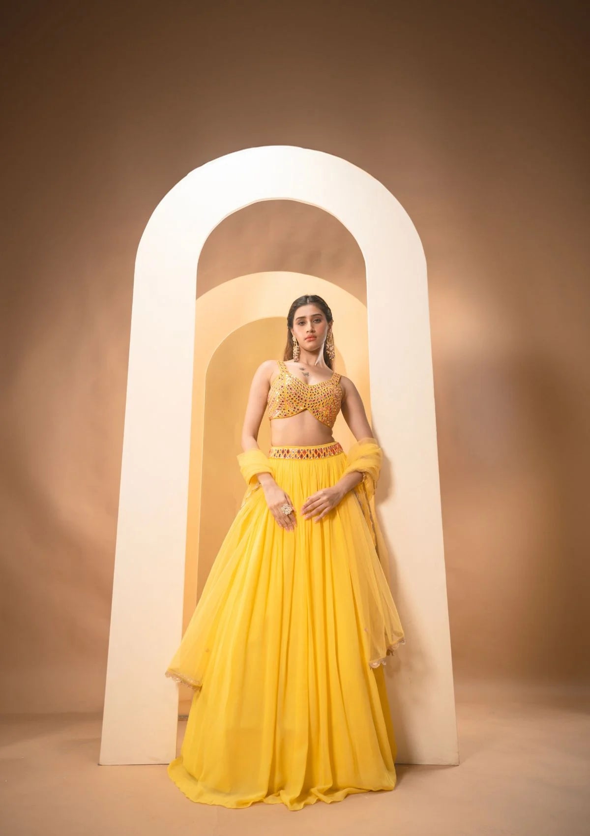 Bumblebee Yellow Lehenga with Colored Blouse