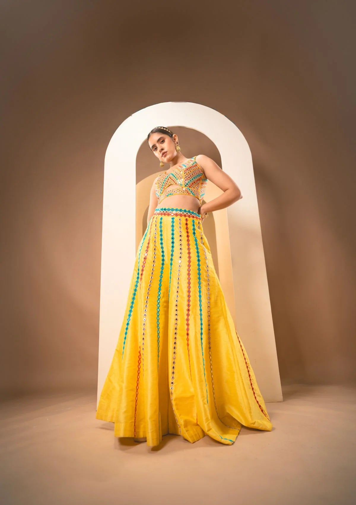 Sunshine Yellow Multicolor Thread & Mirrorwork Sharara Set