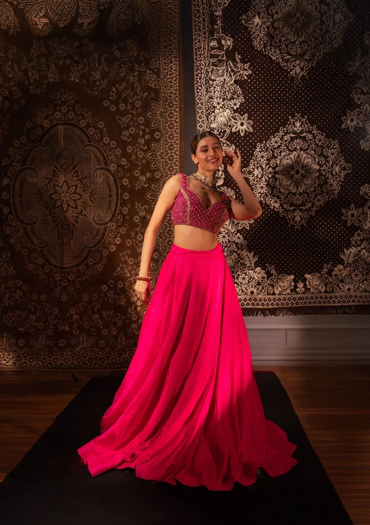 Raspberry Pink Ghungroo Blouse Lehenga Set