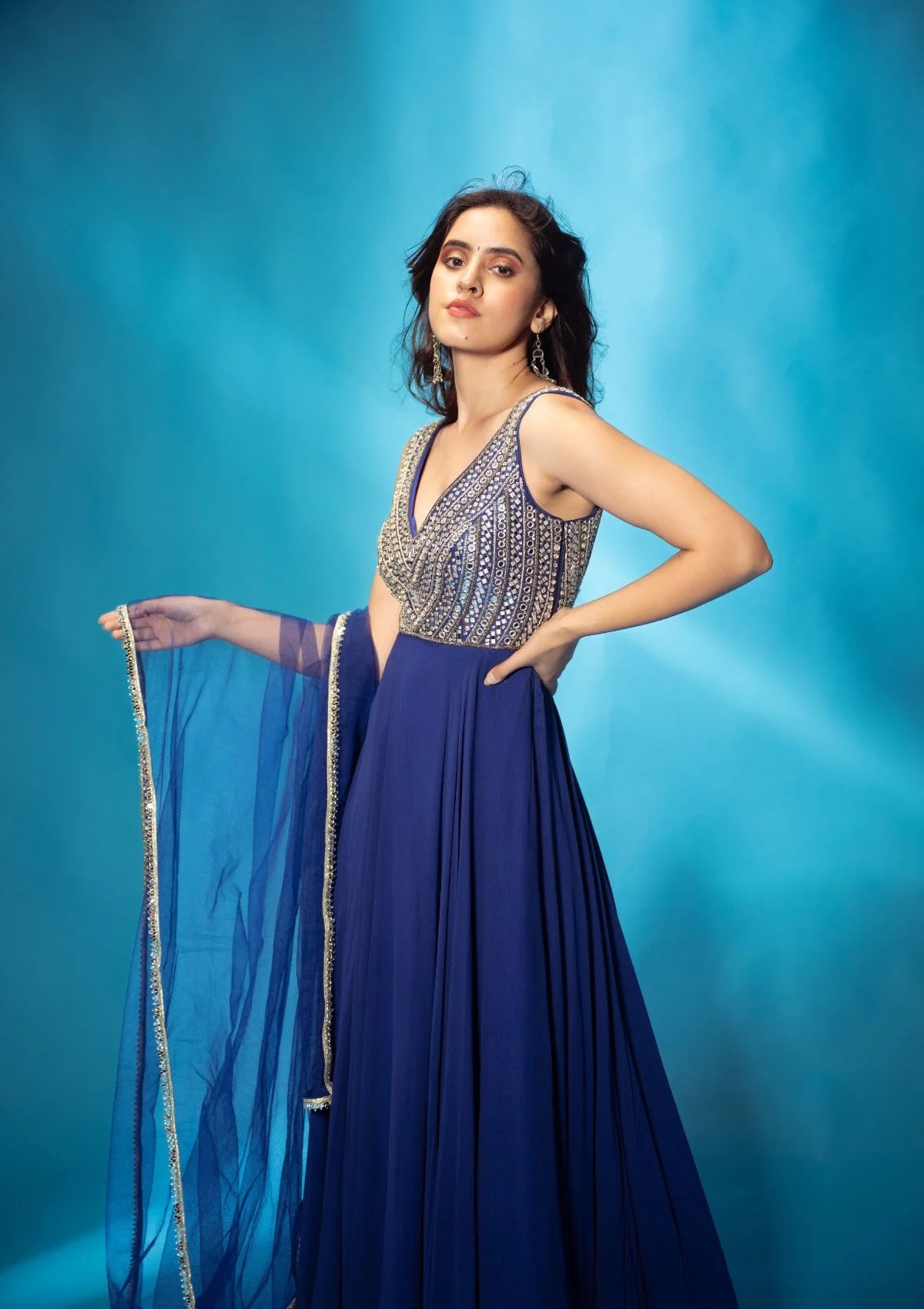 Azure Blue Anarkali Set