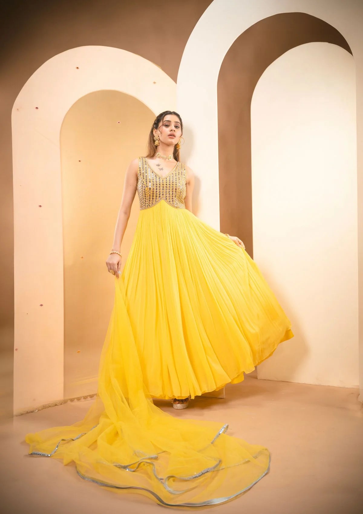 Lemon Yellow Anarkali Set