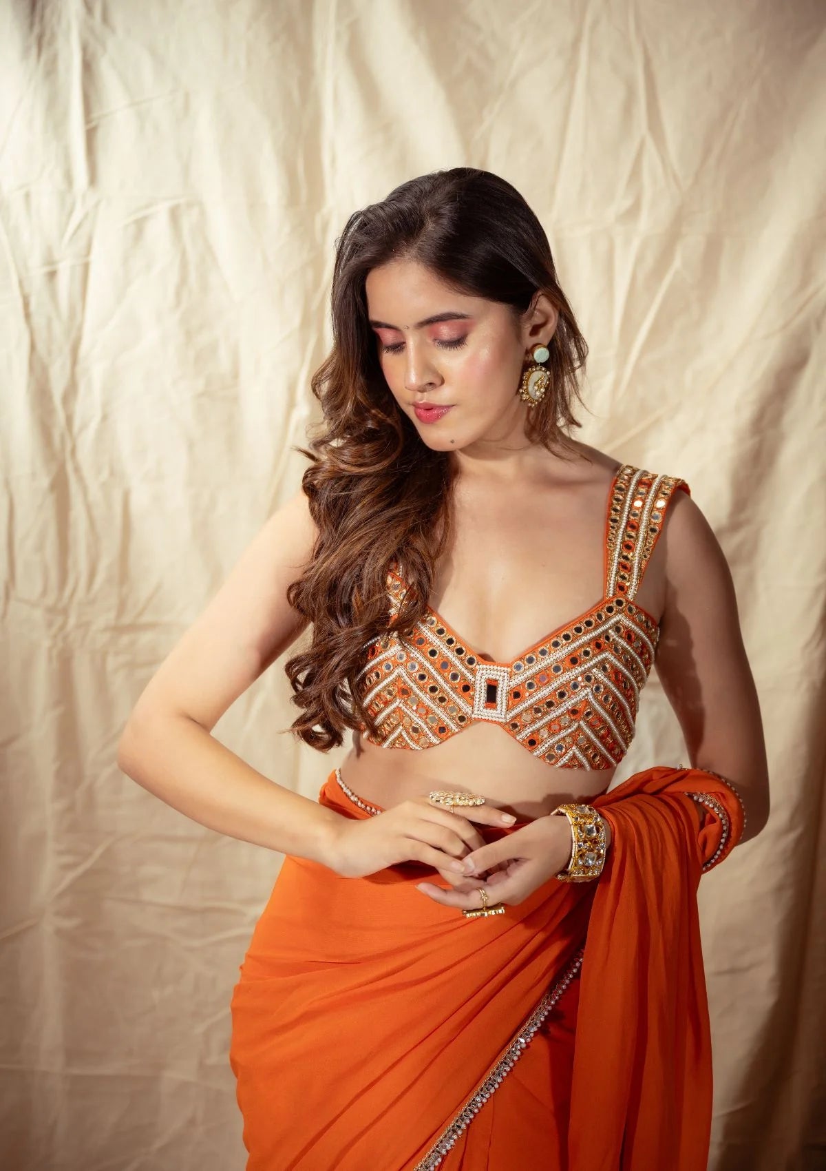 Orange Prestitched Saree