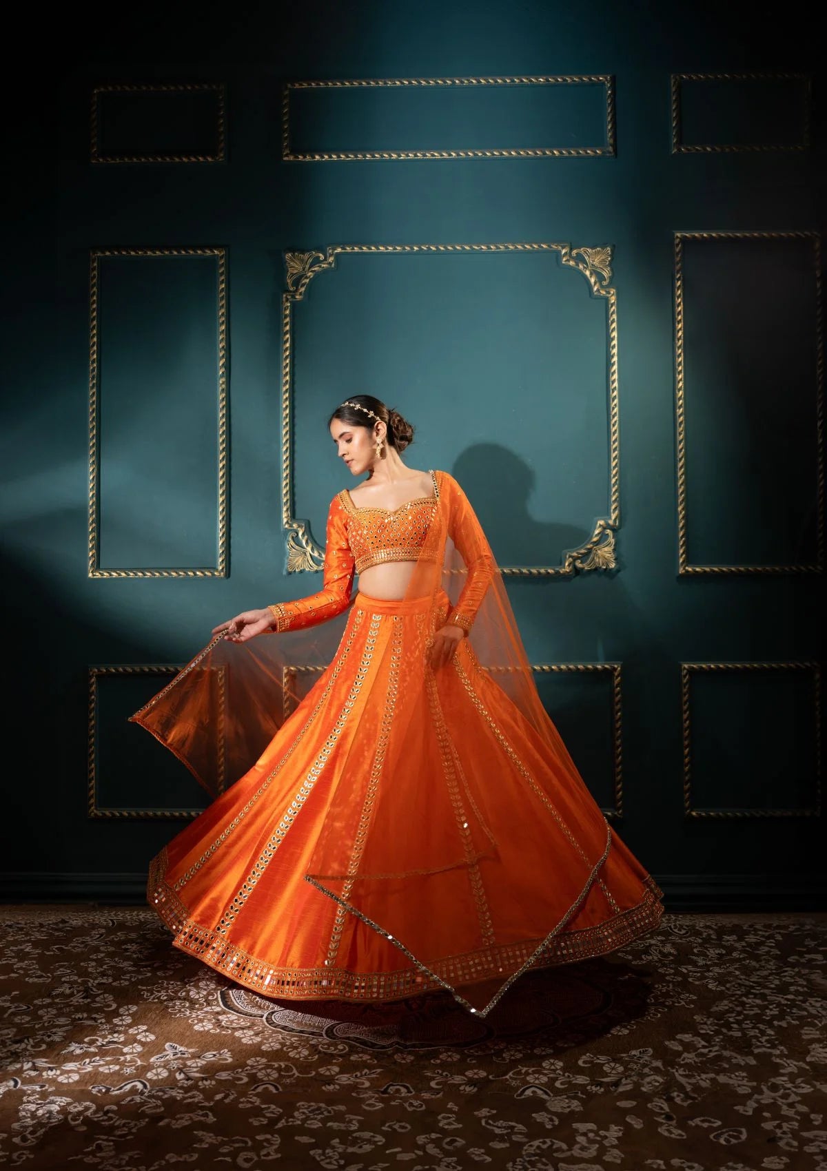 Persimmon Mirror Lehenga Set