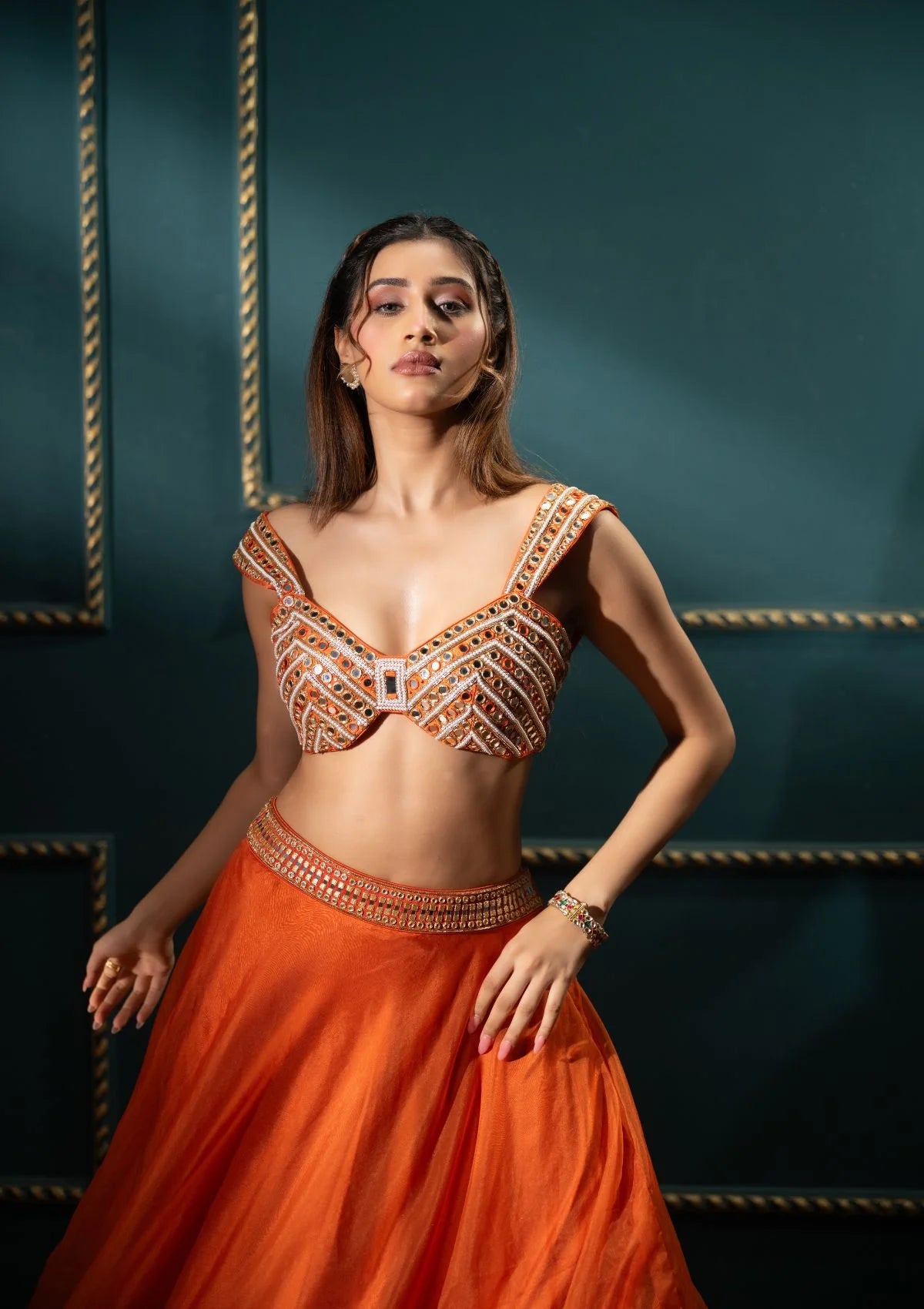 Tangelo Organza Lehenga Set