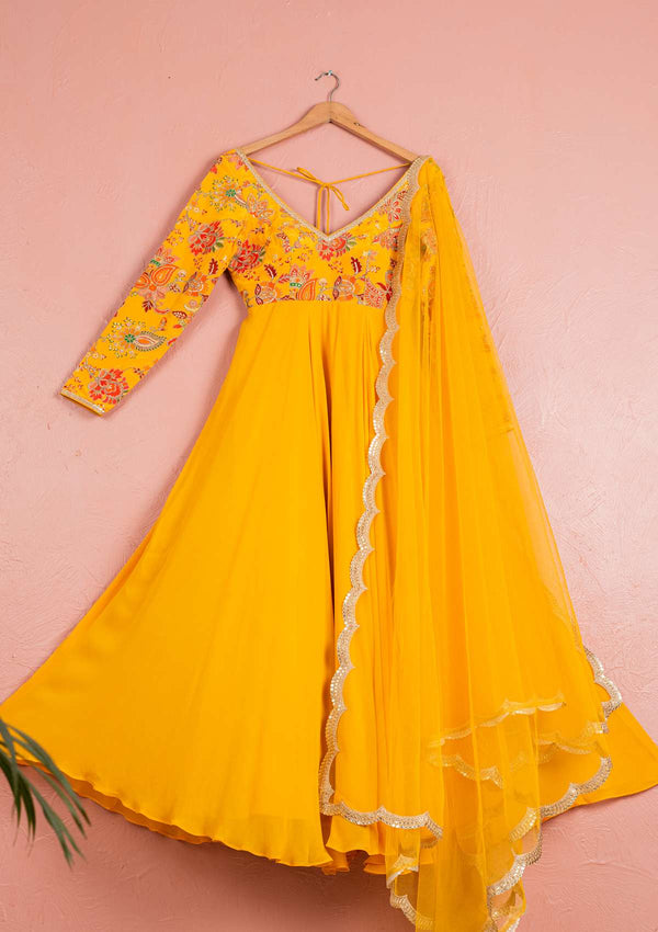 YELLOW BLOOM PRINTED ANARKALI SET