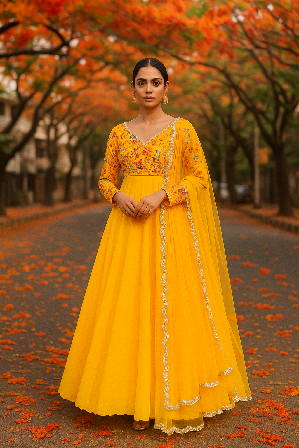 YELLOW BLOOM PRINTED ANARKALI SET