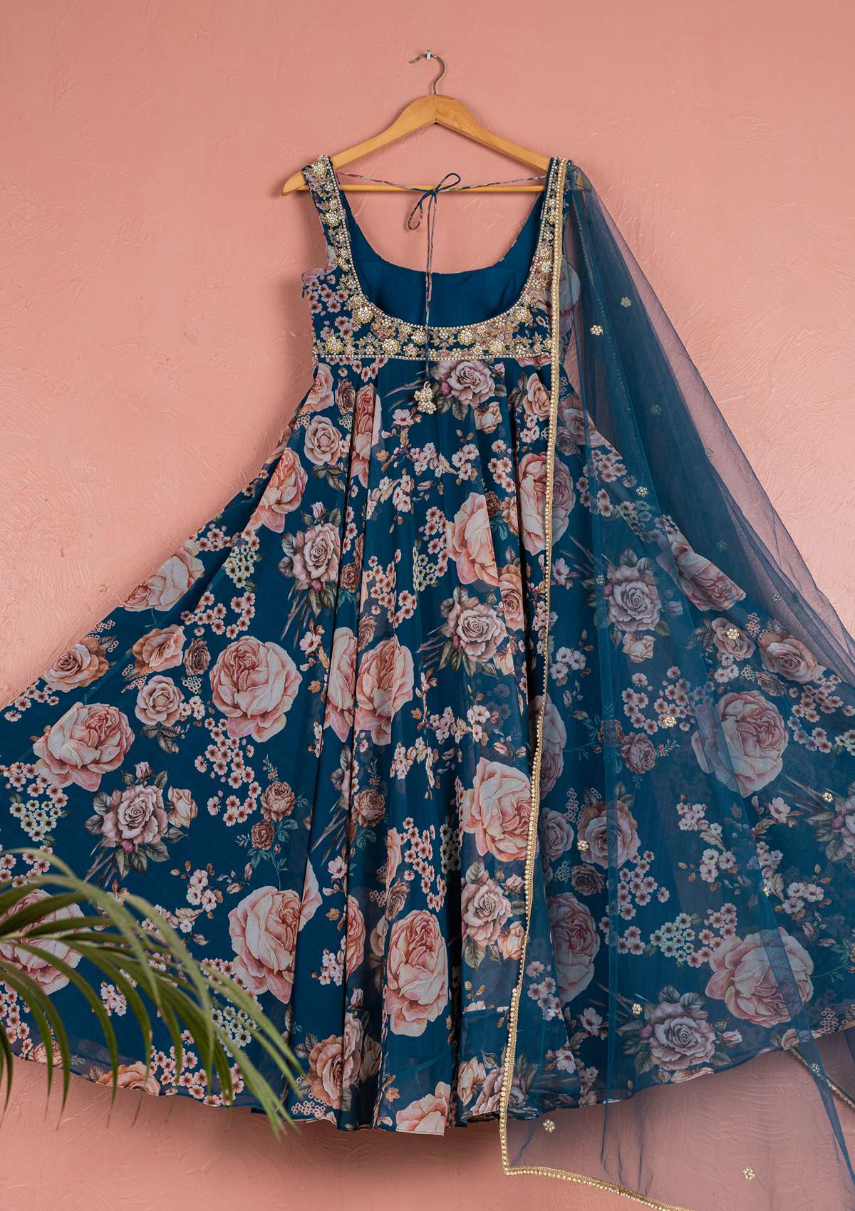 BAHAMA BLUE FLORAL ANARKALI SET