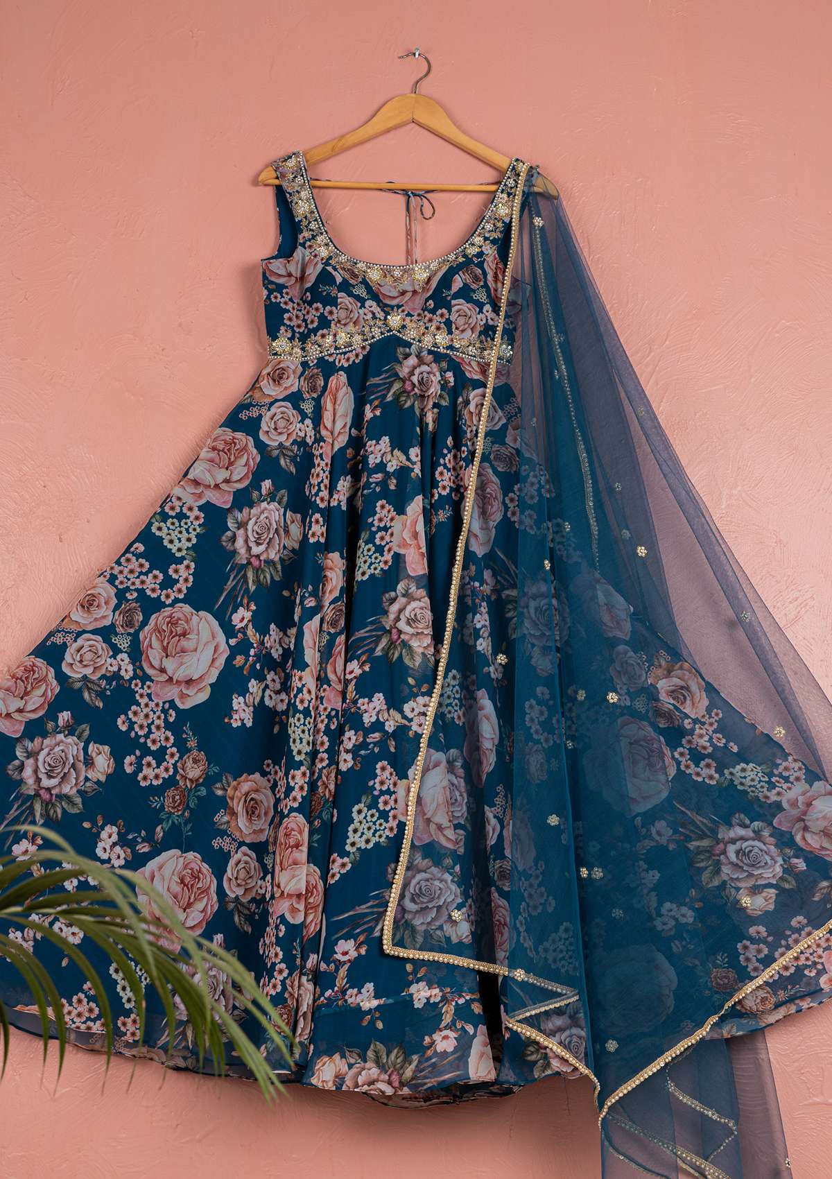 BAHAMA BLUE FLORAL ANARKALI SET