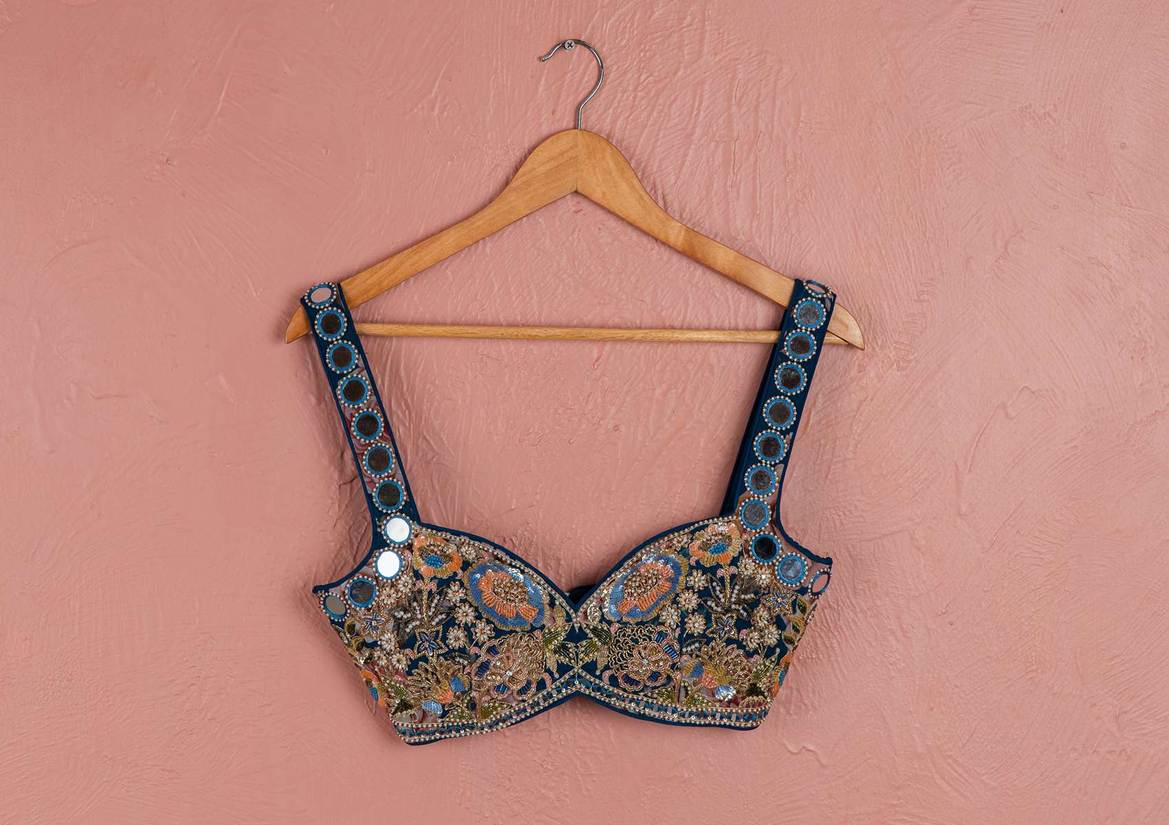 BAHAMA BLUE FLORAL SAREE WITH EMBROIDERED BLOUSE