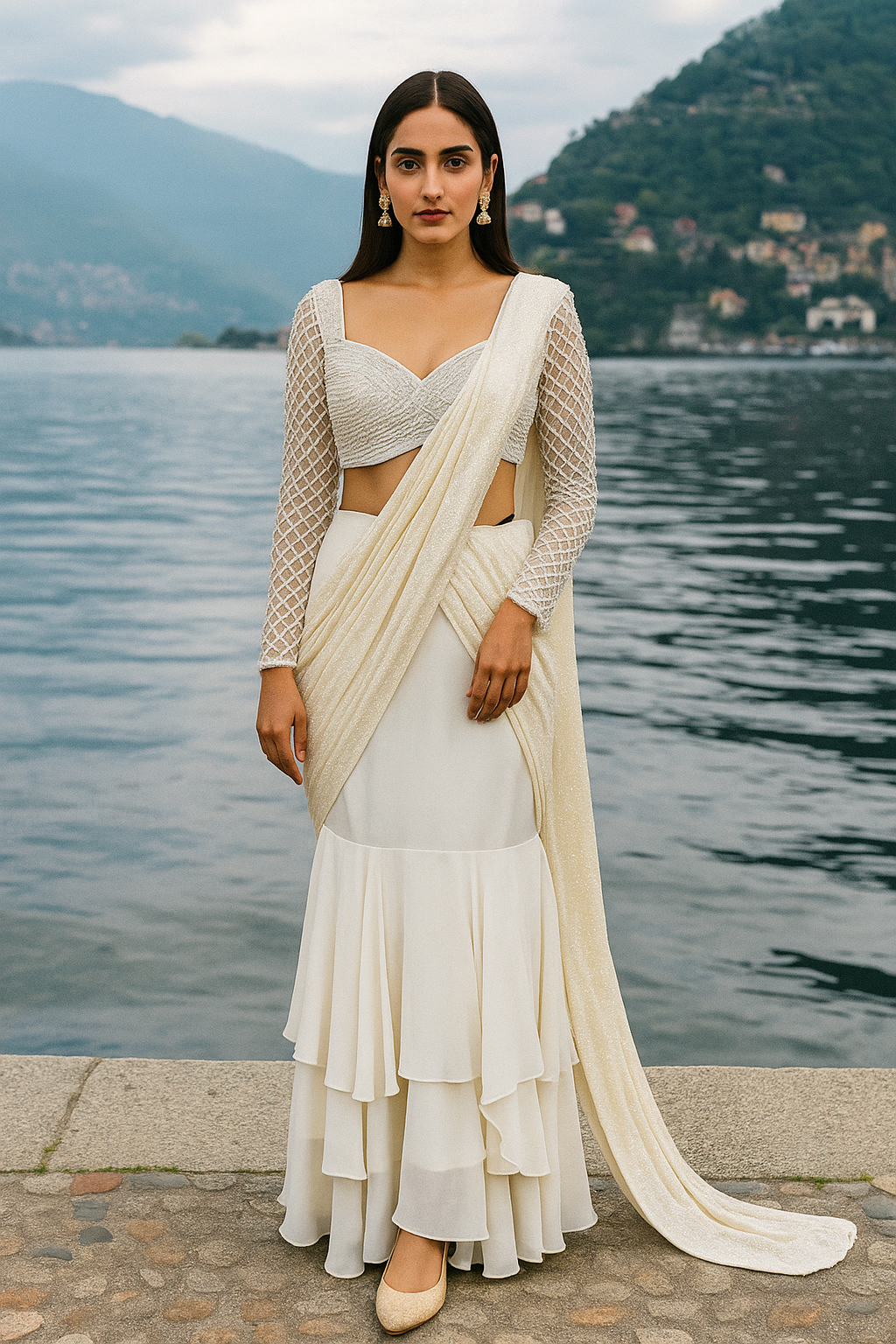 OFFWHITE PEARL STITCHED SAREE