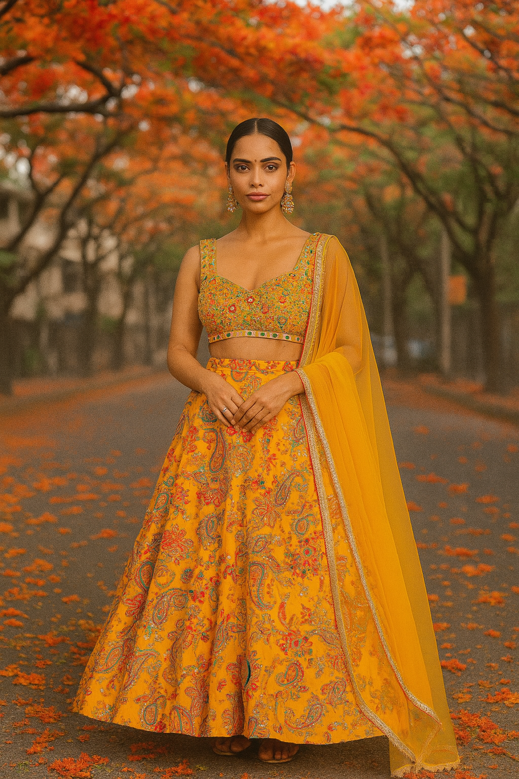 YELLOW BLOOM PRINTED LEHENGA SET