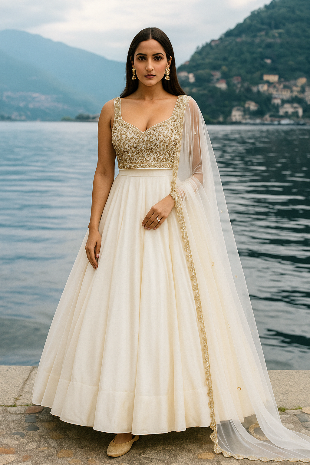 MOONLIGHT & GOLD EMBROIDERED BLOUSE & ORGANZA LEHENGA SET