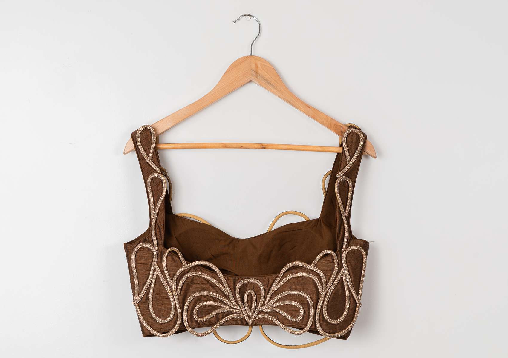 BROWN LEHENGA WITH CORDED  BLOUSE & ORGANZA DUPATTA