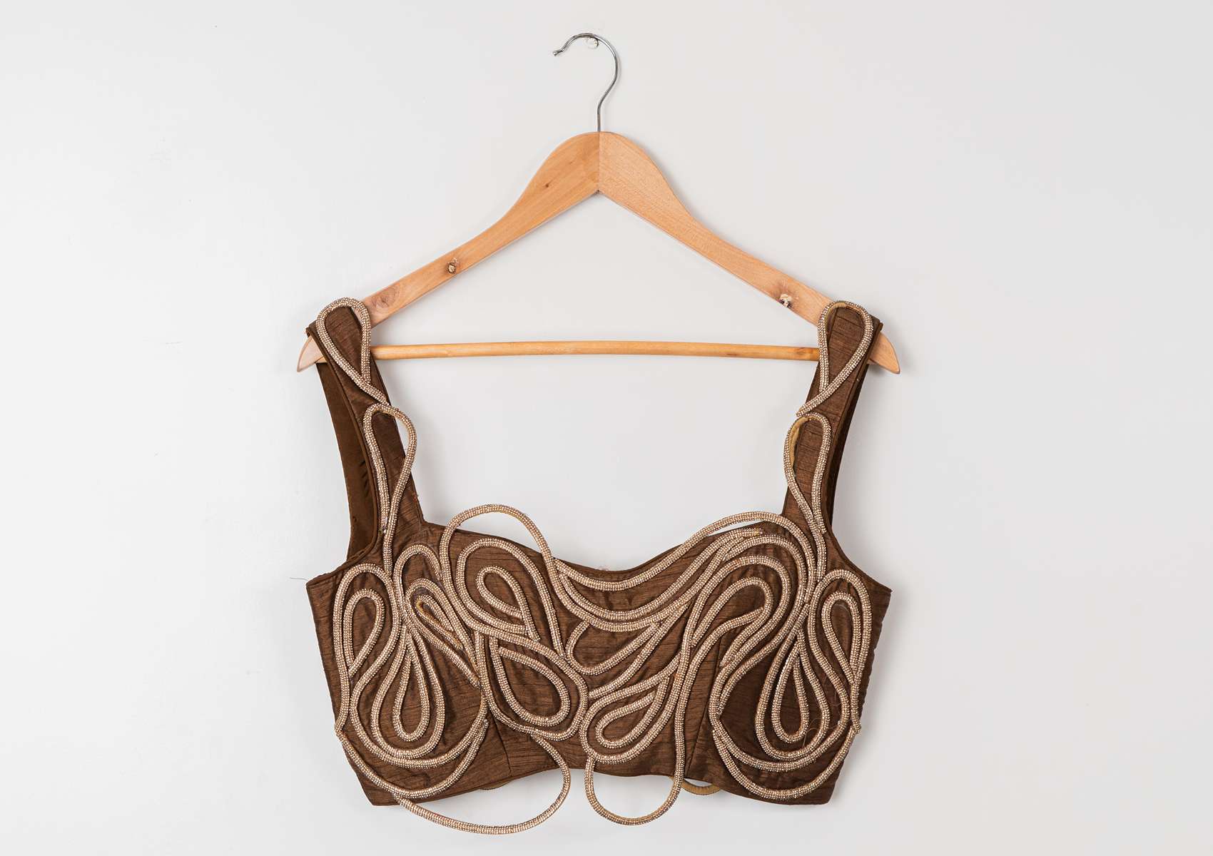 BROWN LEHENGA WITH CORDED  BLOUSE & ORGANZA DUPATTA