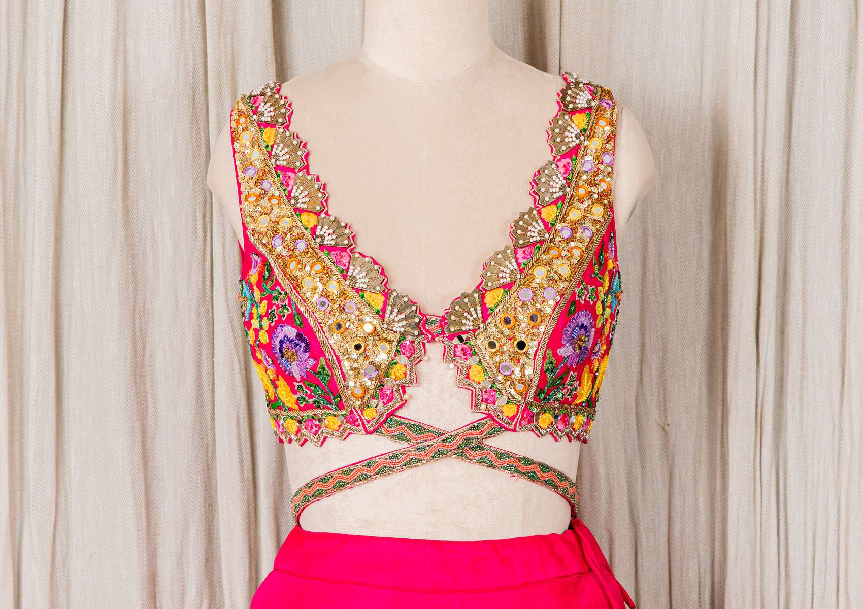 HOT PINK LEHENGA WITH EMBROIDERED  BLOUSE