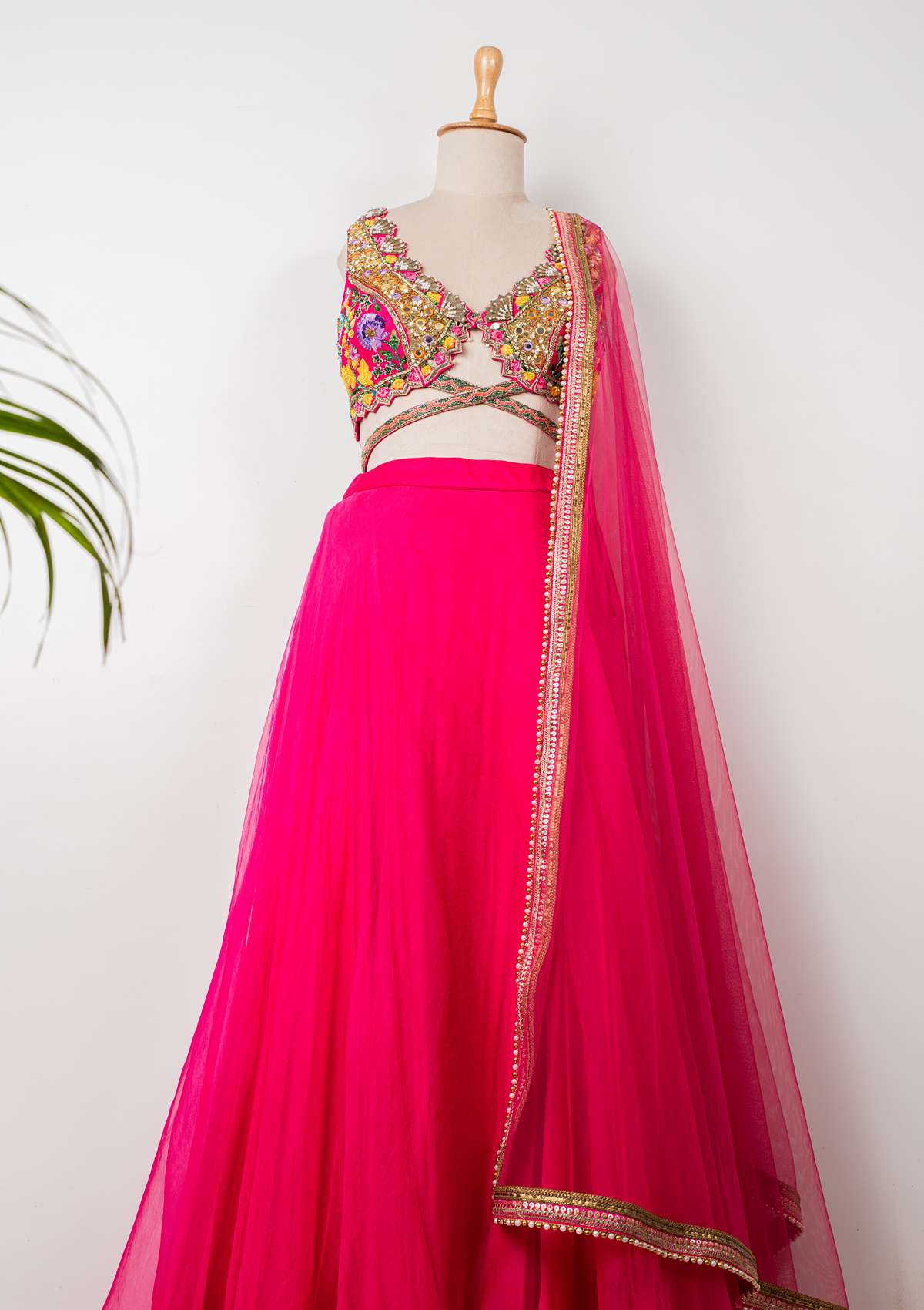 HOT PINK LEHENGA WITH EMBROIDERED  BLOUSE