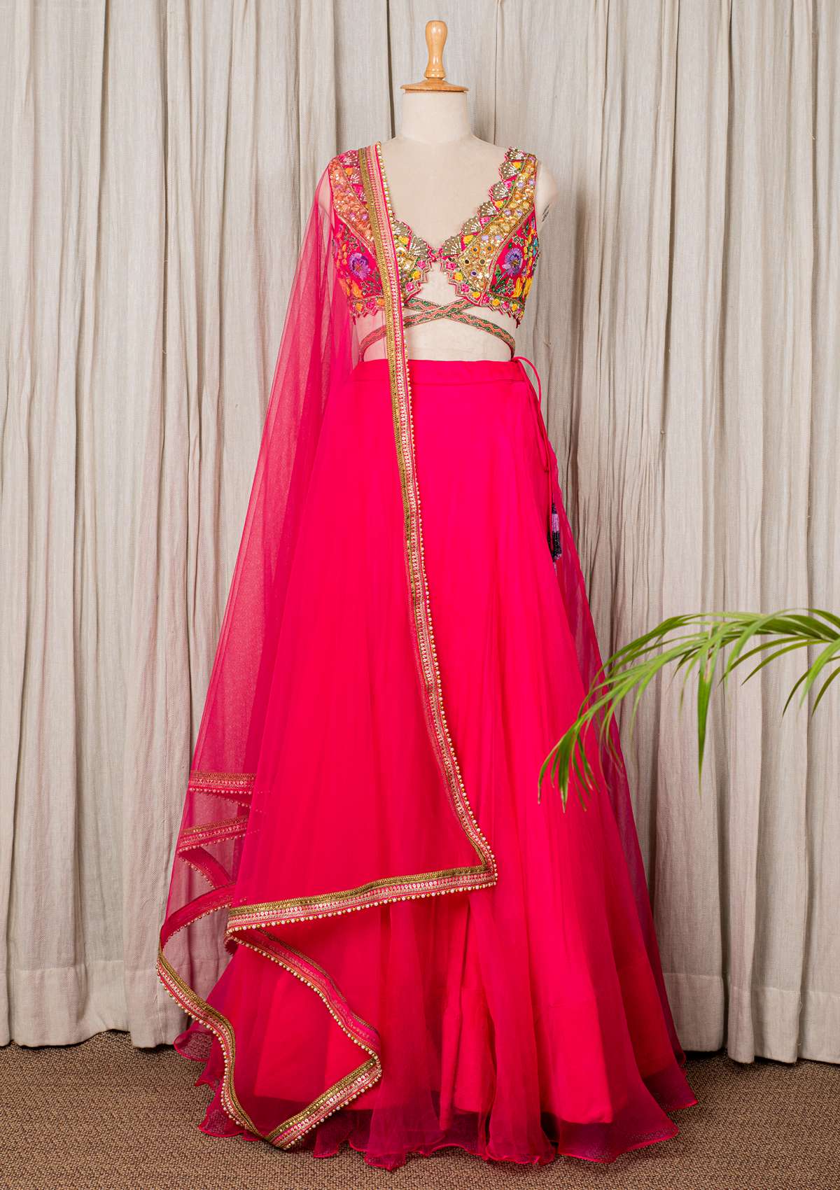 HOT PINK LEHENGA WITH EMBROIDERED  BLOUSE