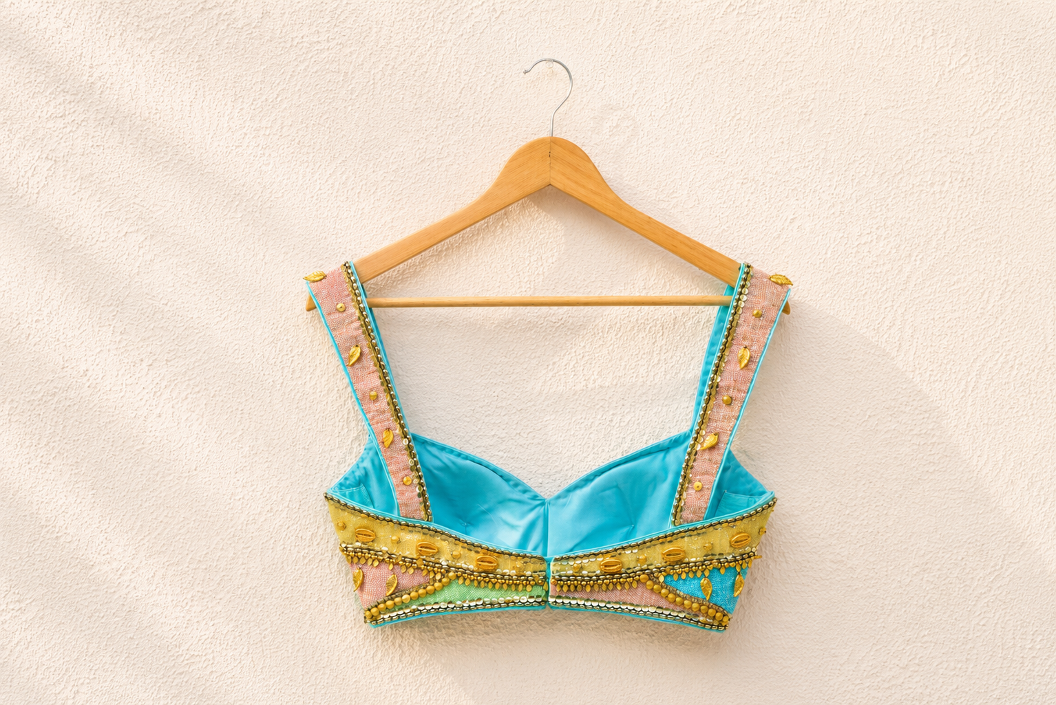 SKY BLUE LEHENGA WITH MULTICOLOUR CUTDANA BLOUSE
