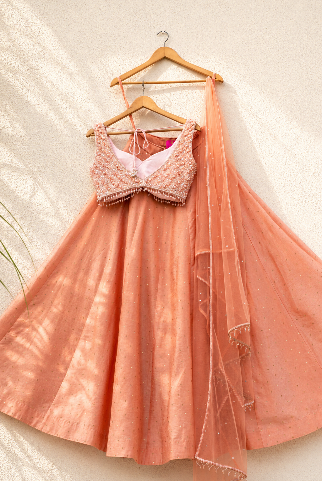 PEACH STONEWORK LEHENGA WITH PEACH SEQUIN BLOUSE SET